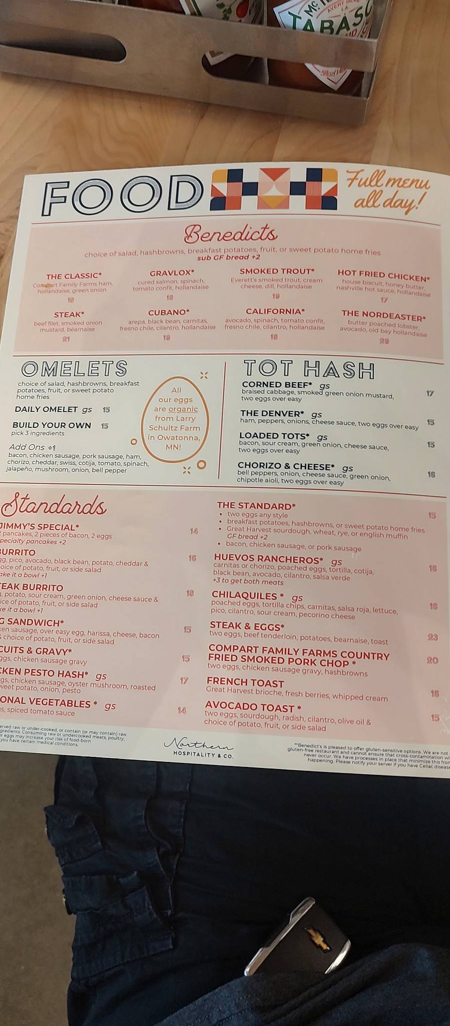 Benedict's меню