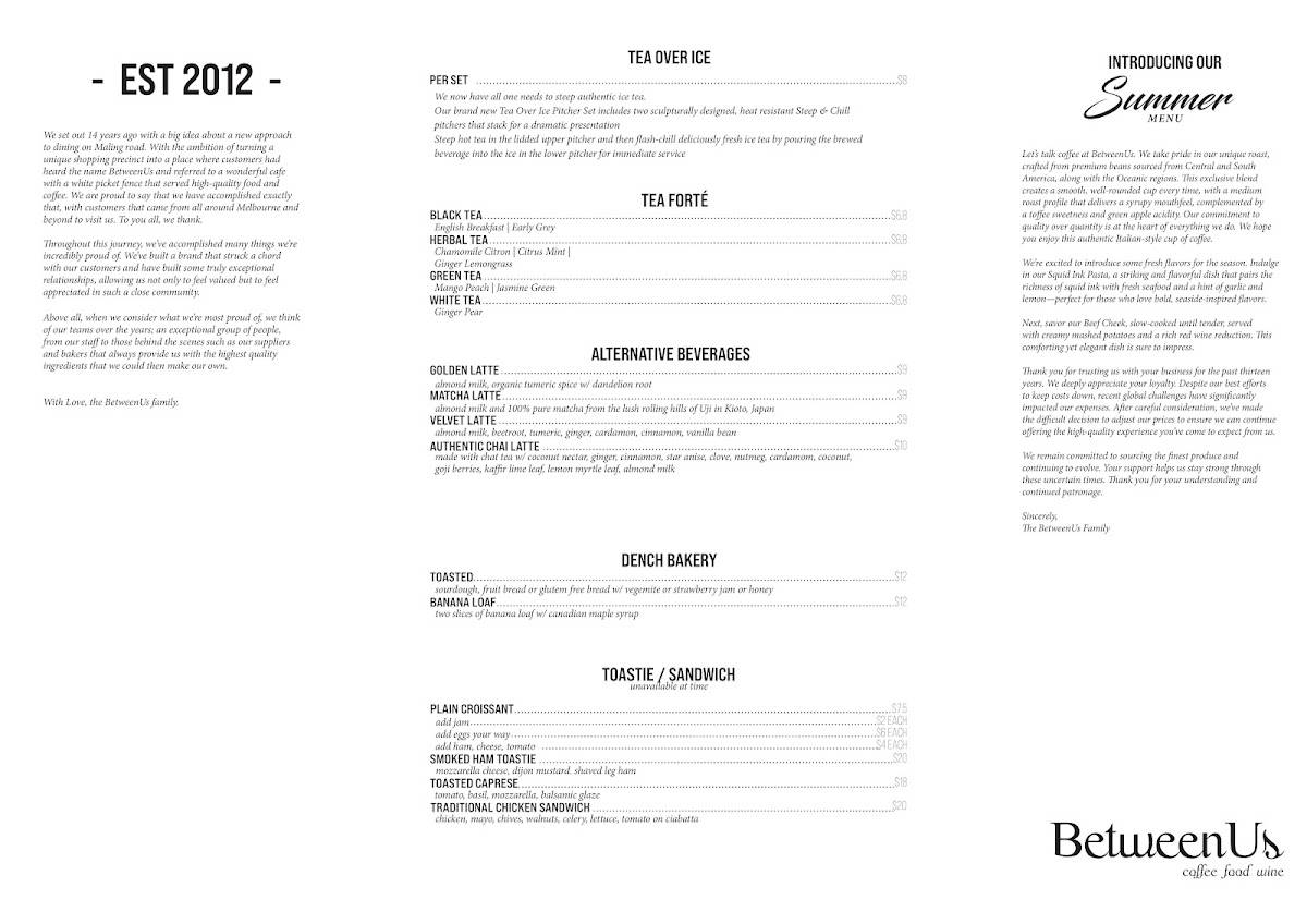 BetweenUs Coffee Food Wine меню