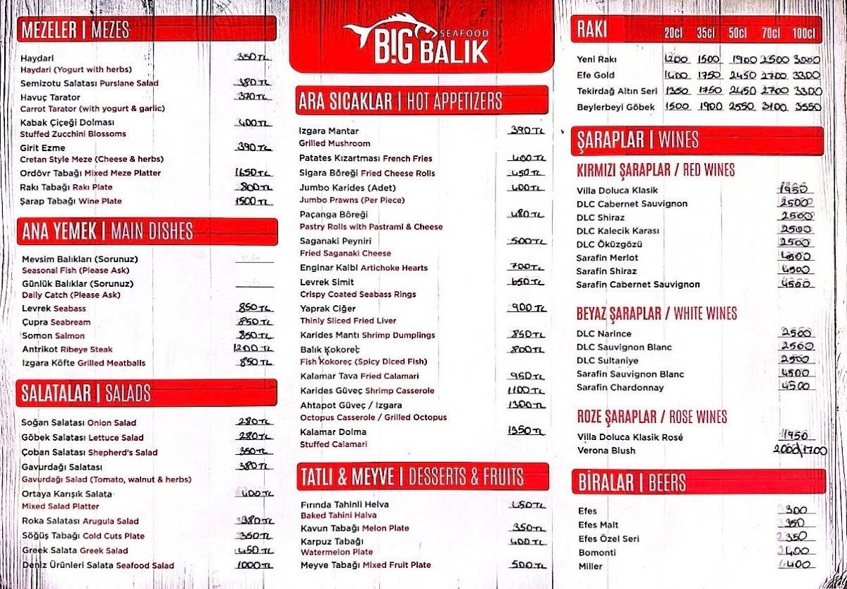 Kumluk Big Balık Datça Restaurant меню