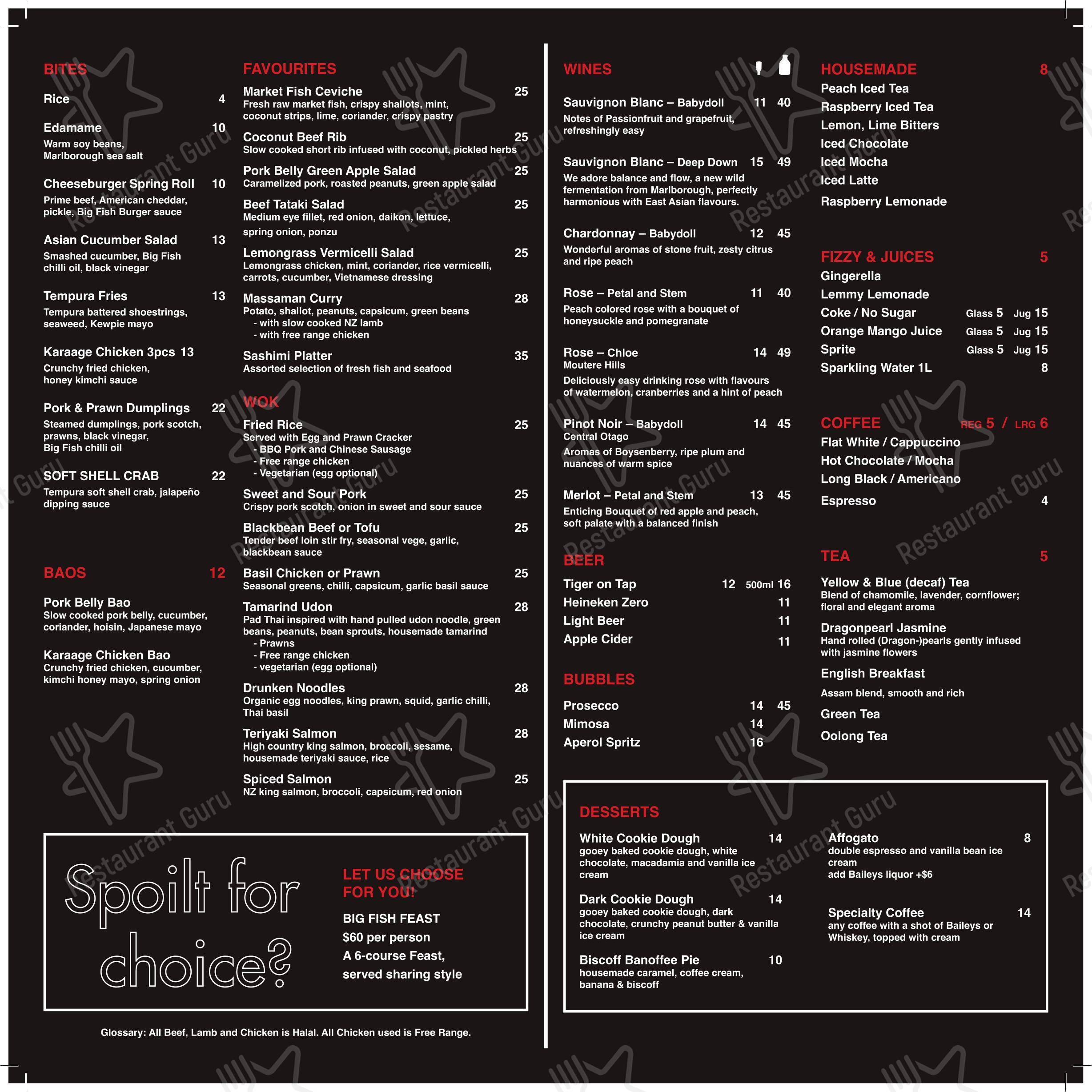Big Fish Eatery в Окленде - Меню
