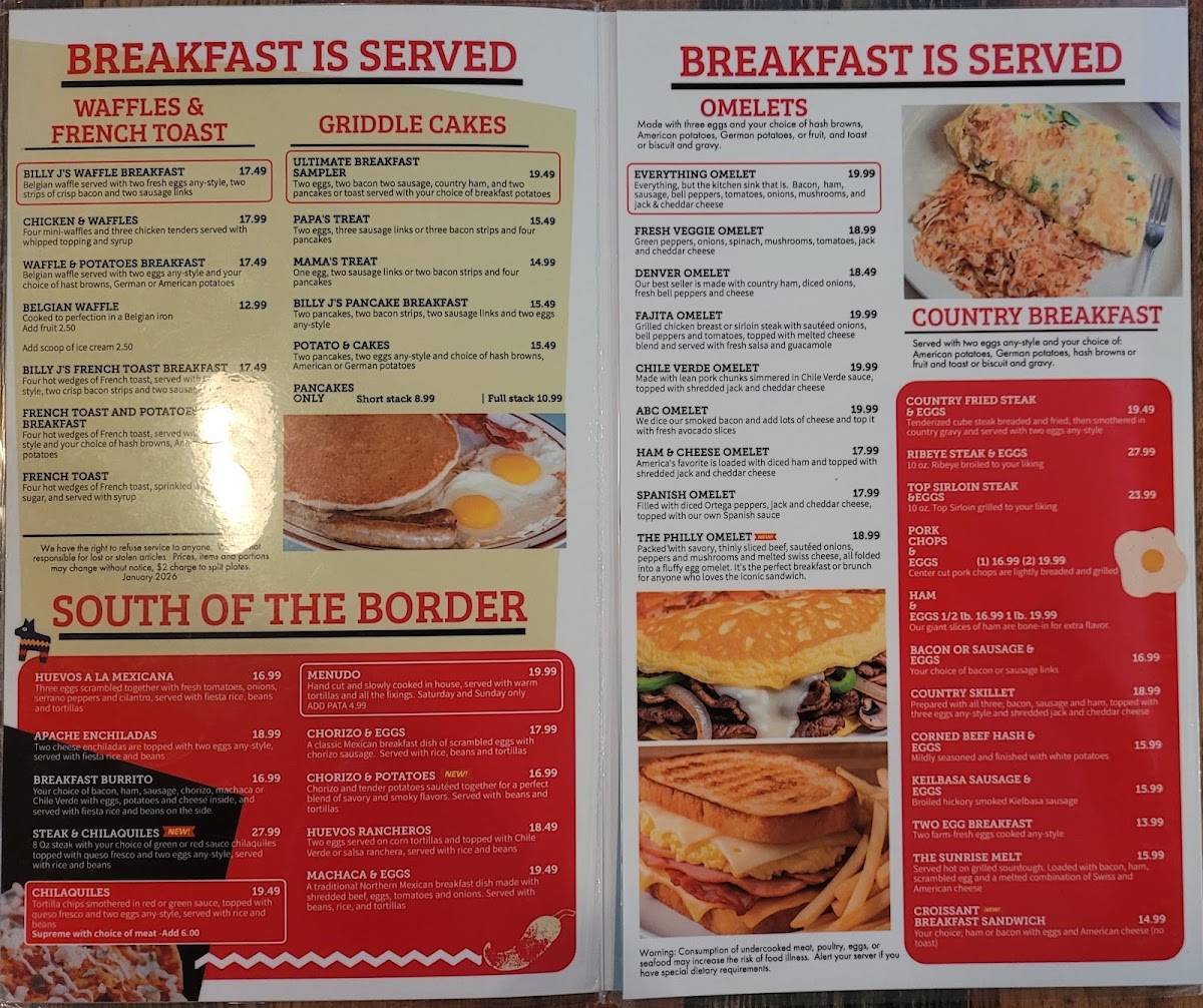 Billy J's Restaurant меню