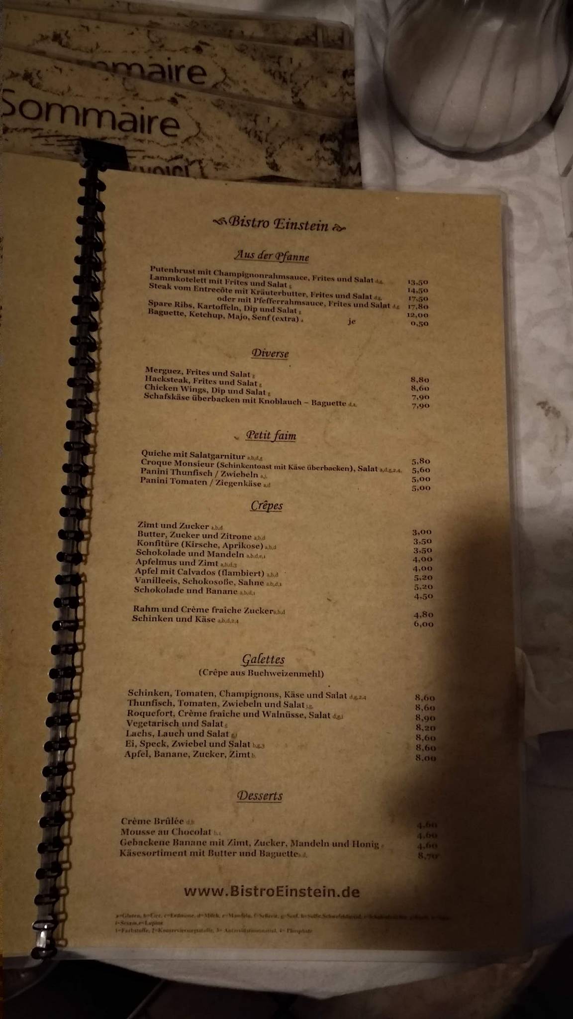 Bistro Einstein меню