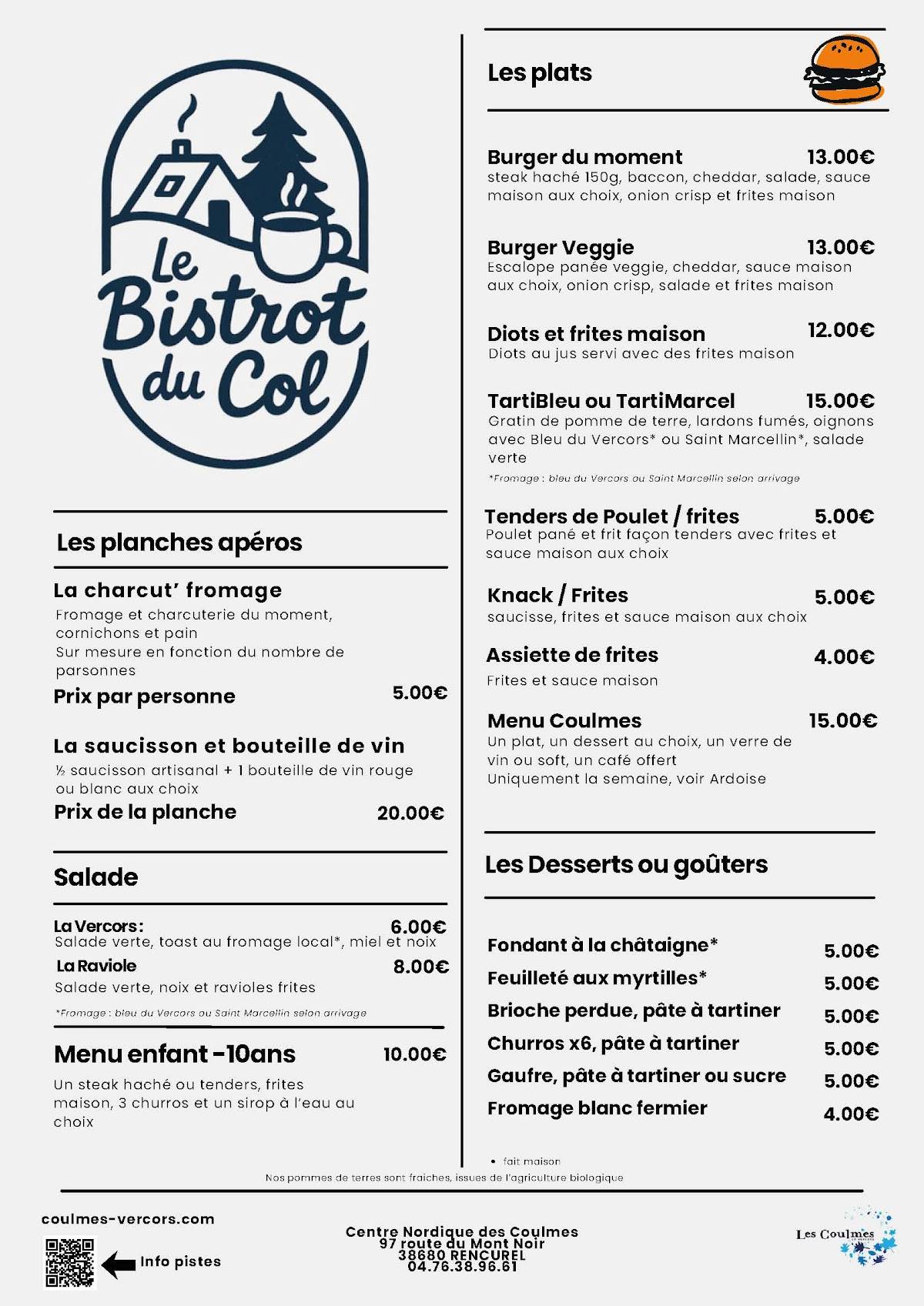 Bistrot du Col меню