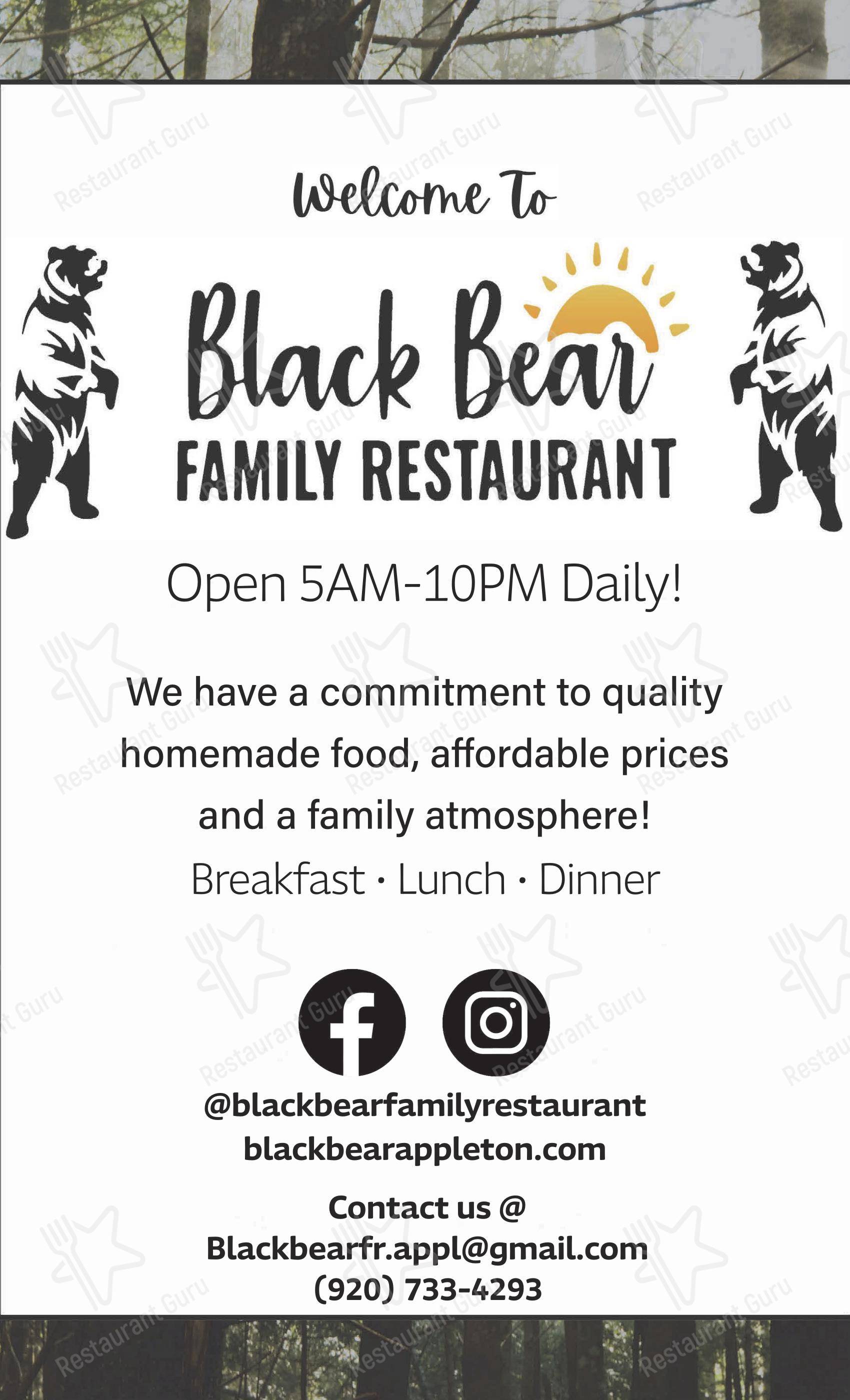 Меню ресторана Black Bear Family Restaurant в Аплтоне