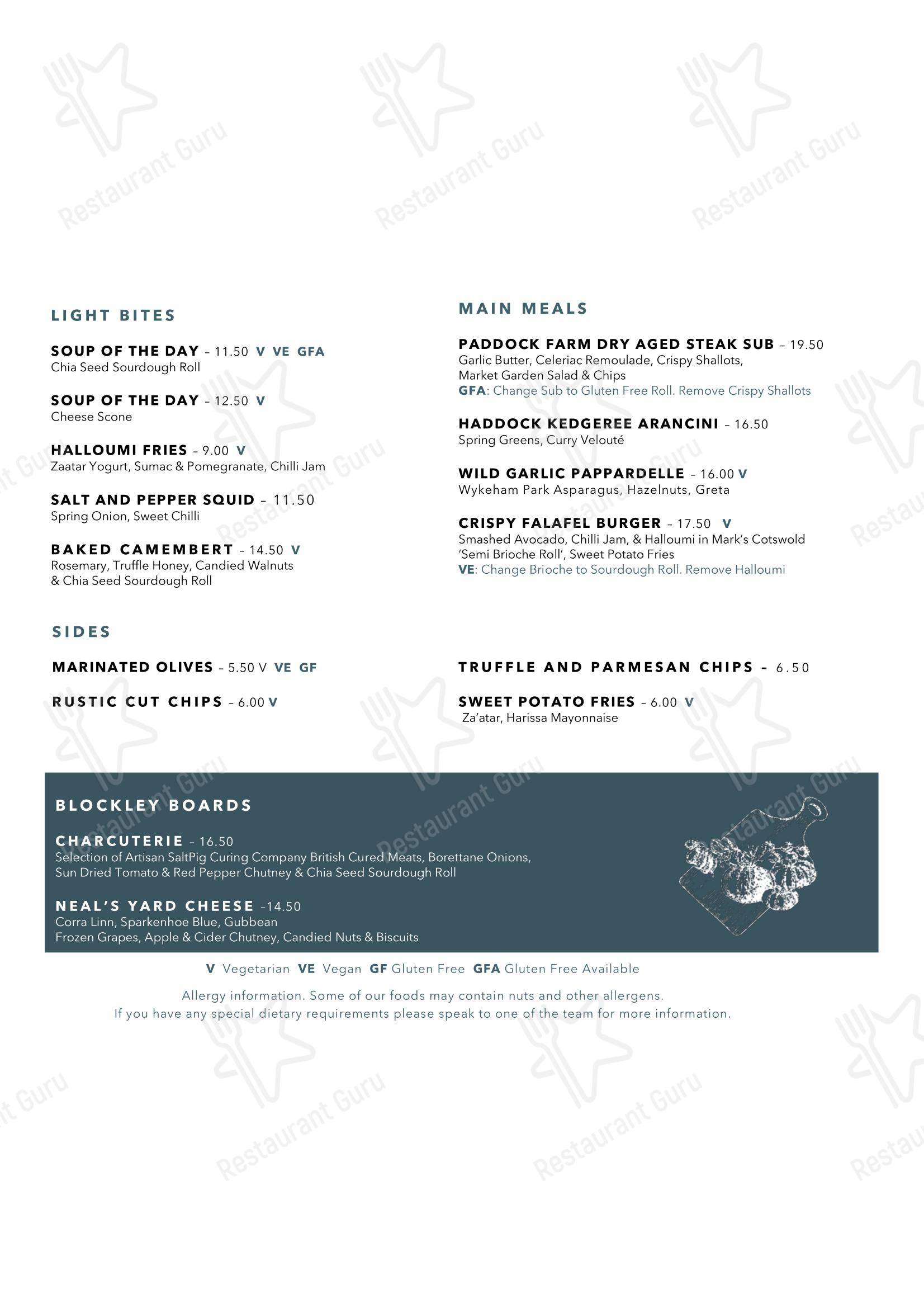Меню кафе Blockley Café - Lunch Menu