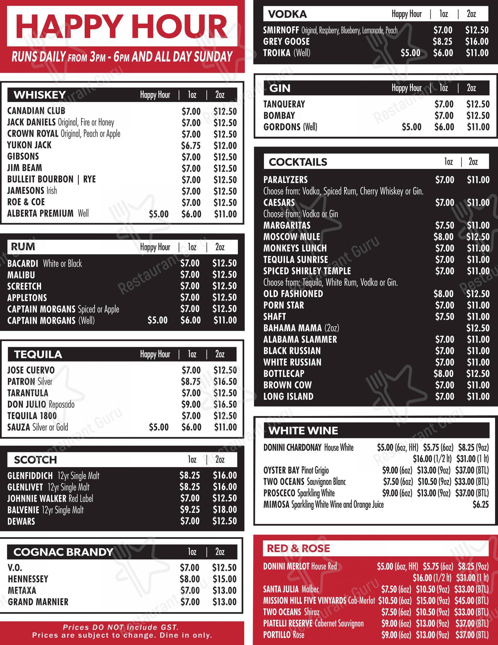 Меню паба и бара Bonasera Pizza & Sports Bar SE - 菜单