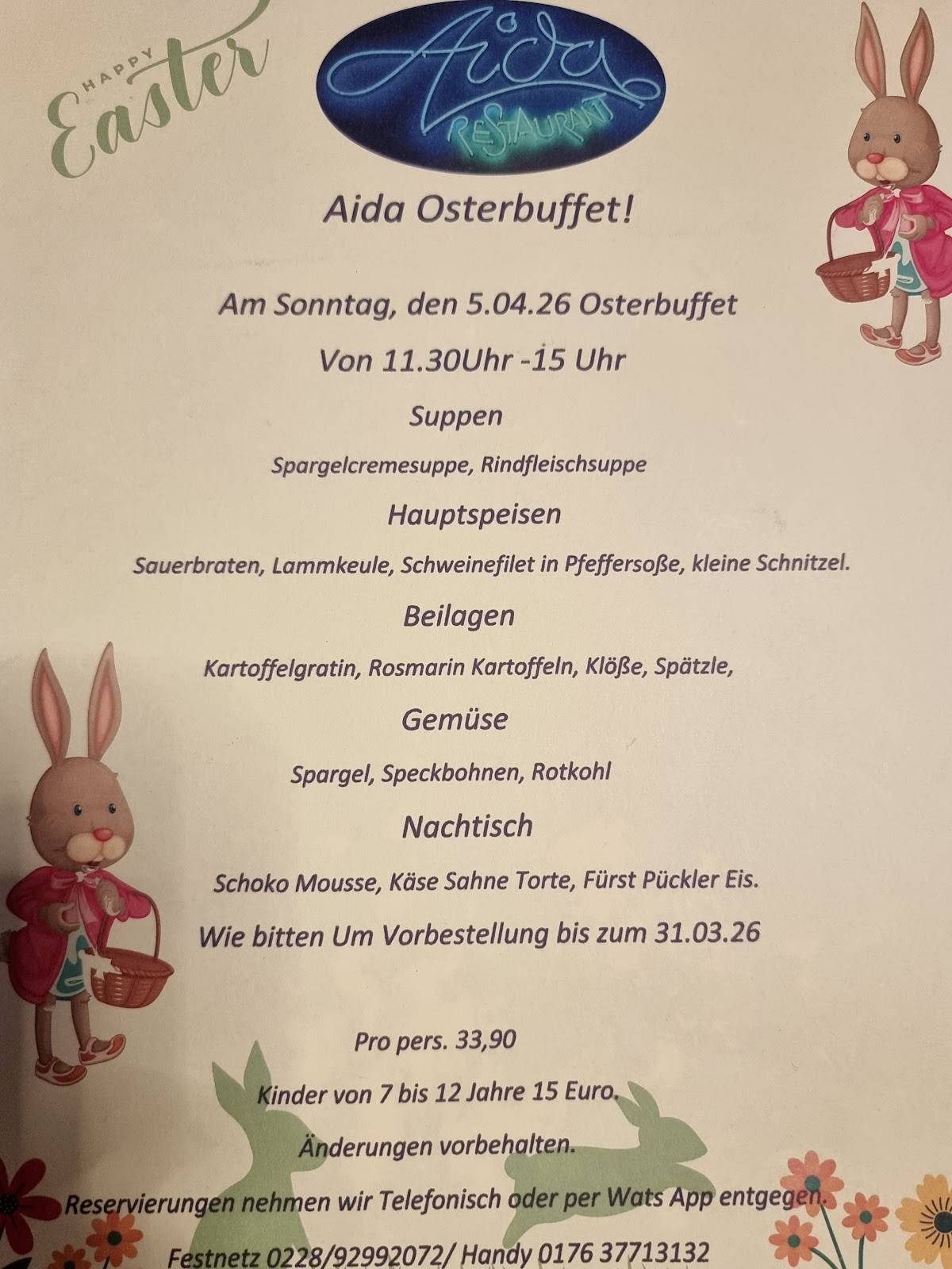 Aida Deutsches Restaurant. меню