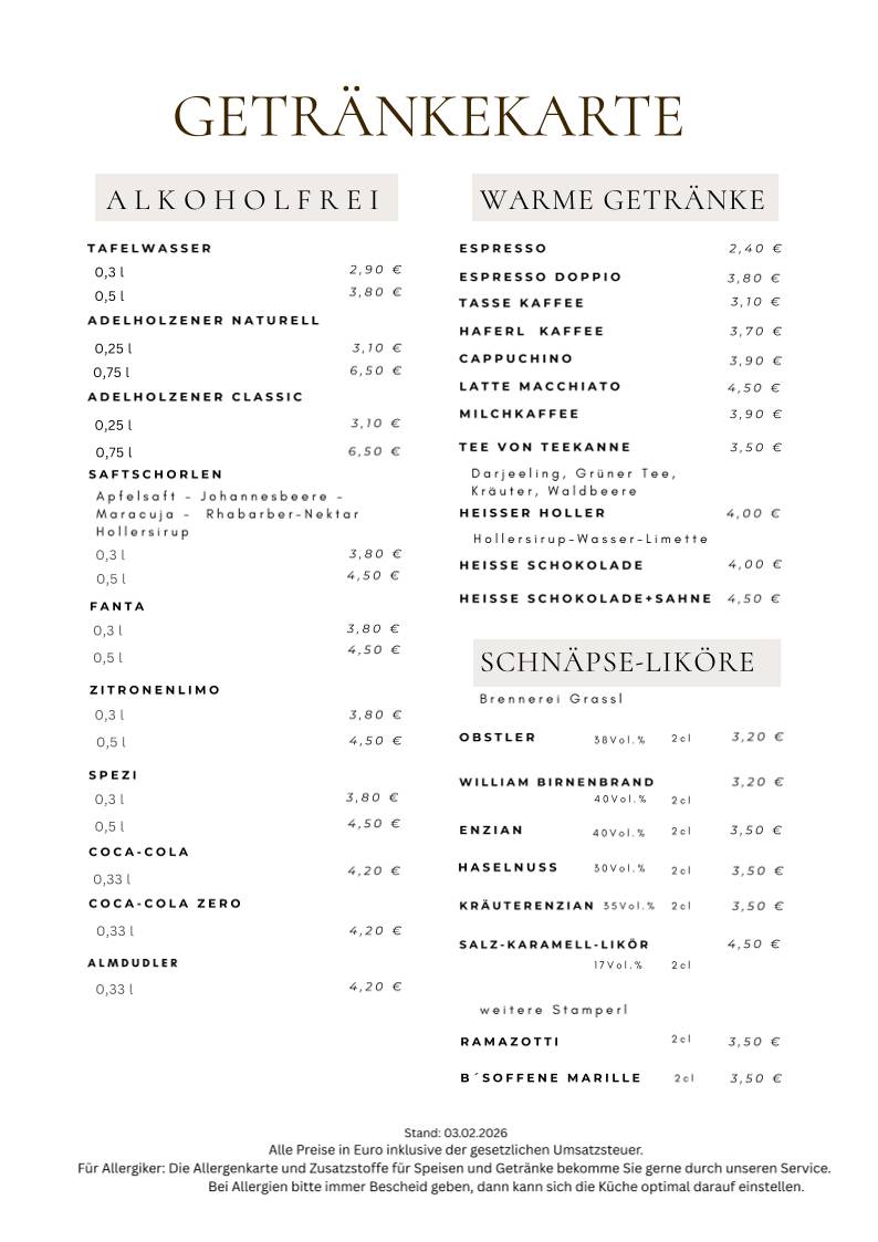 Brandler Alm меню