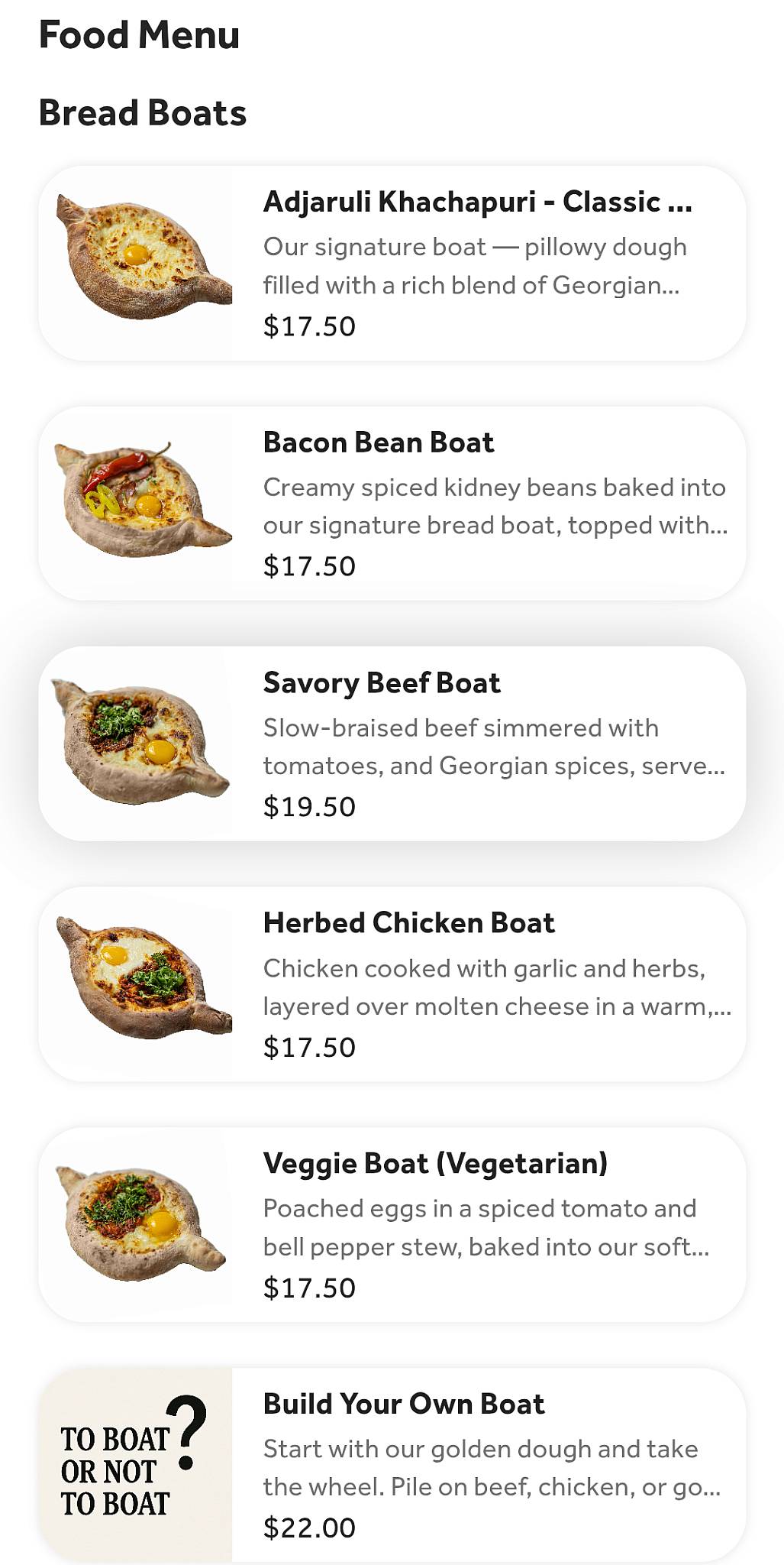 Bread Boat меню