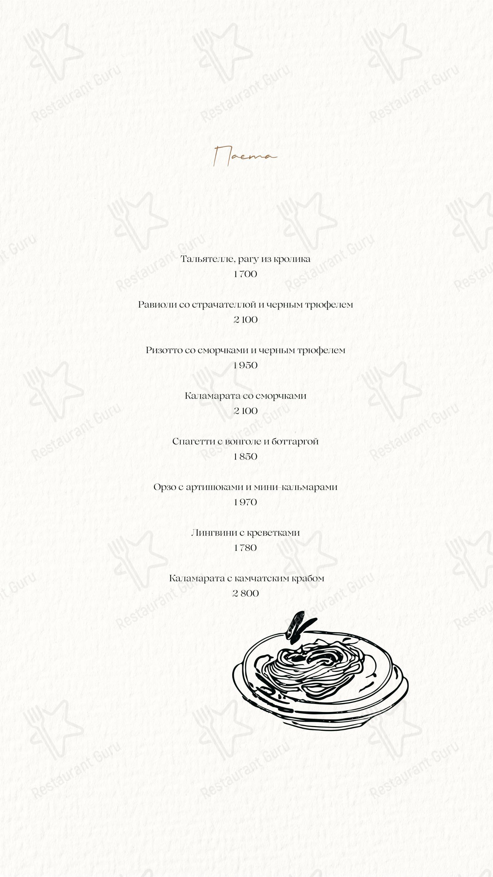 Основное меню кафе Brera