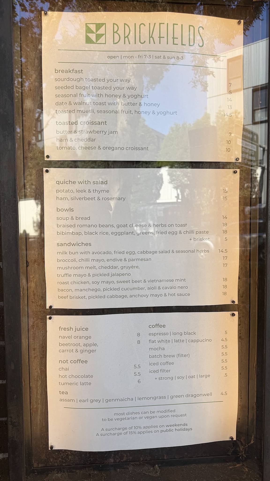 Brickfields Chippendale меню