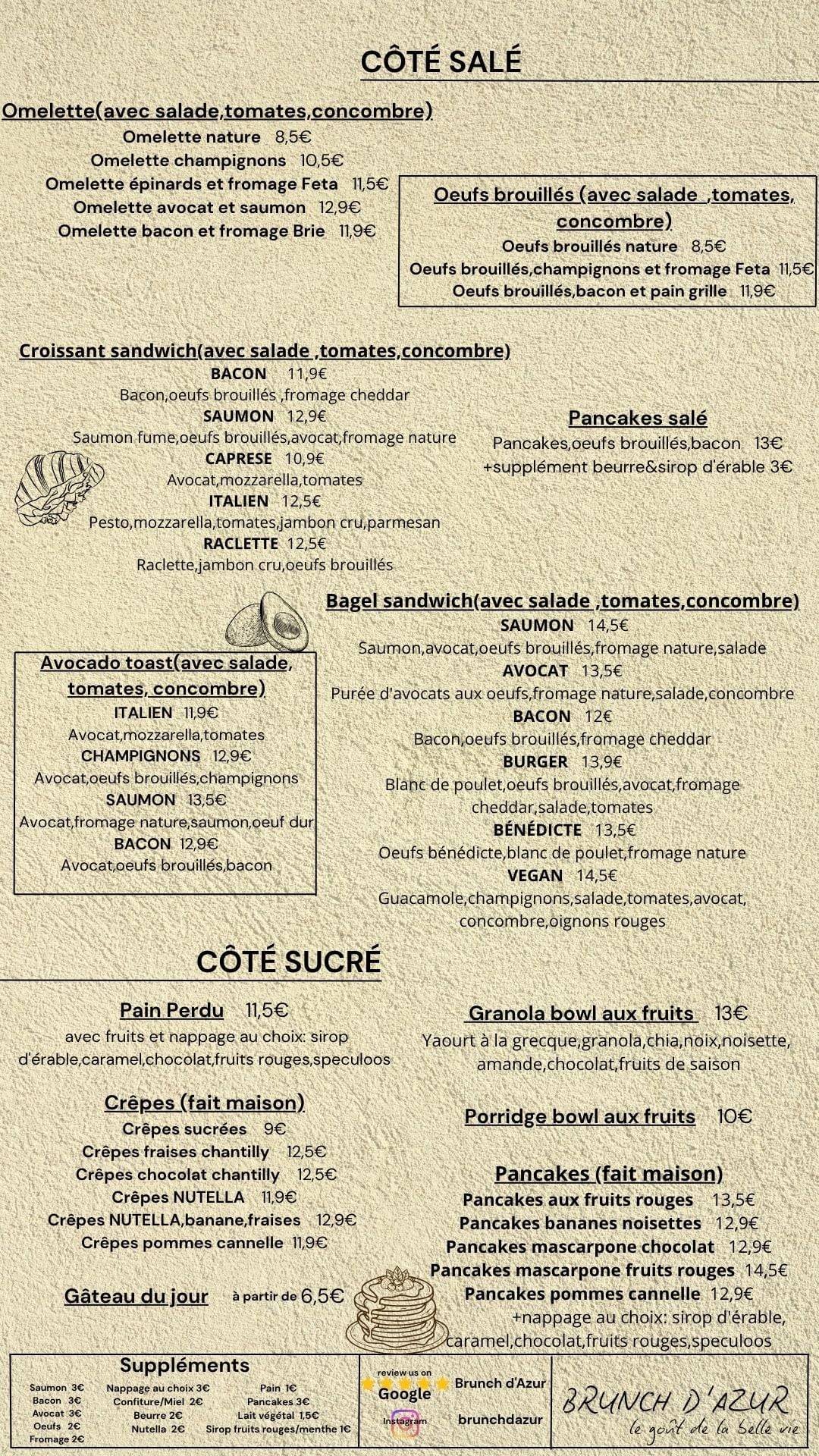 Brunch d'Azur меню