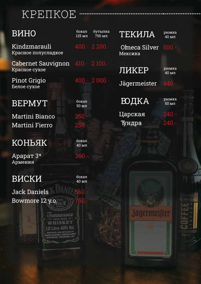 Bullpen Bar меню