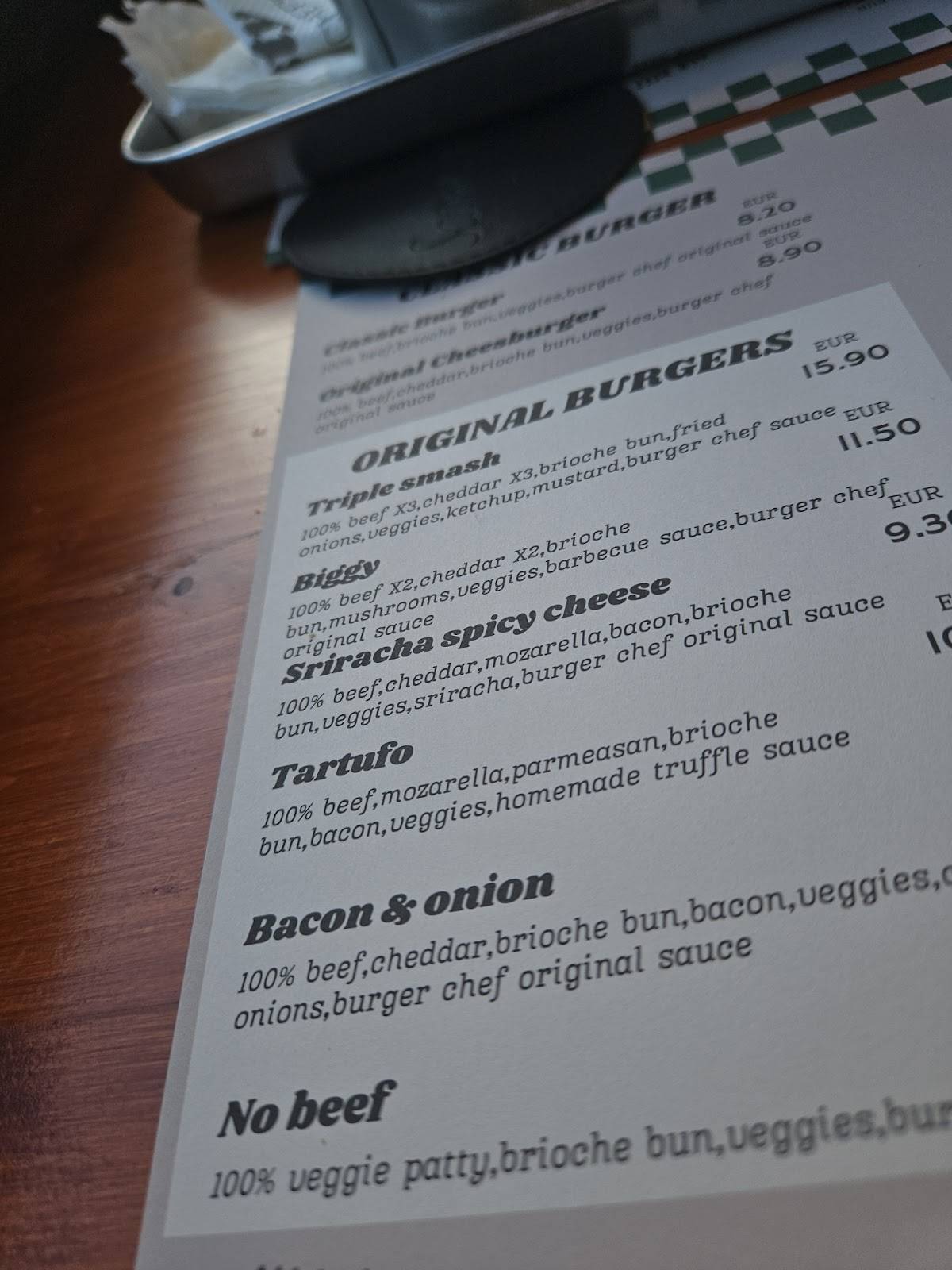 Burger Chef's меню