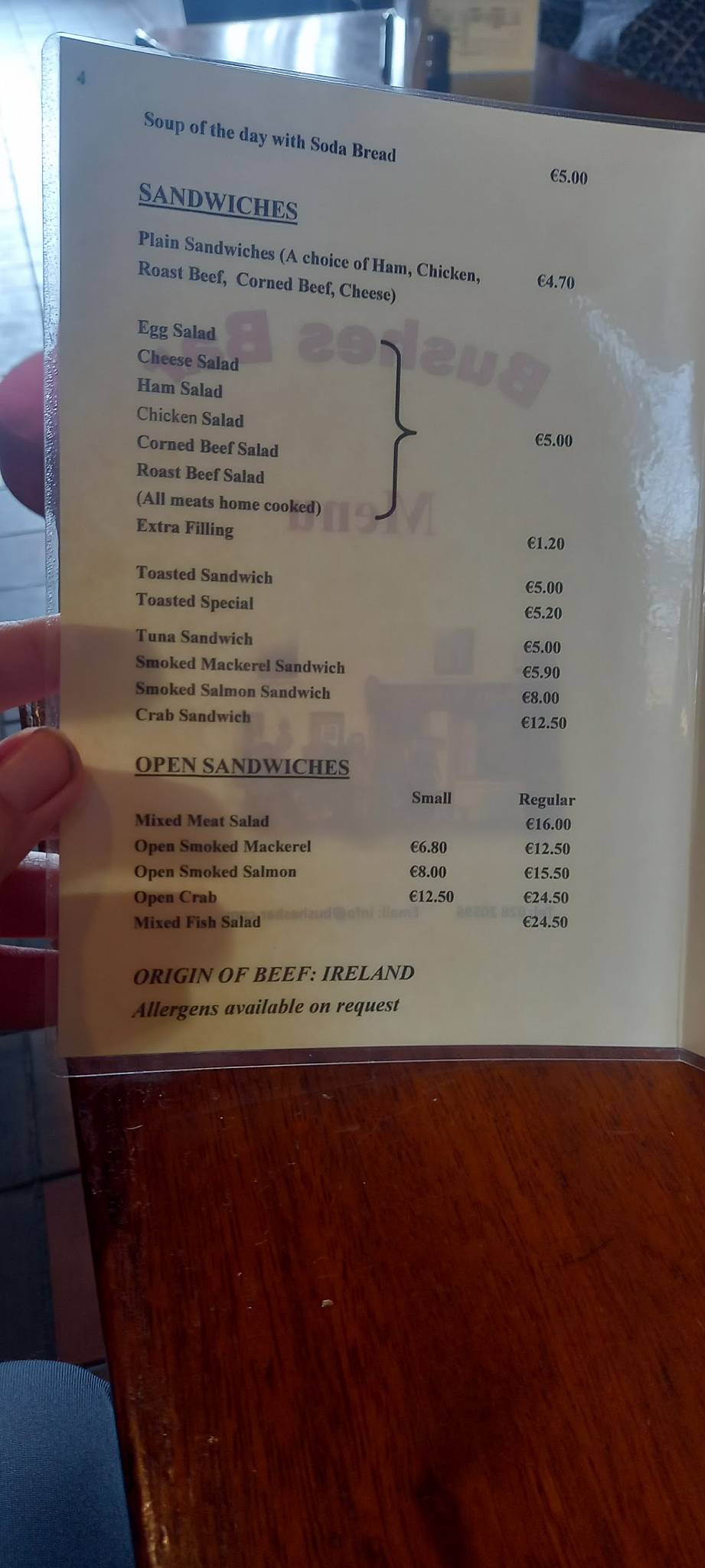 Bushe's Bar меню