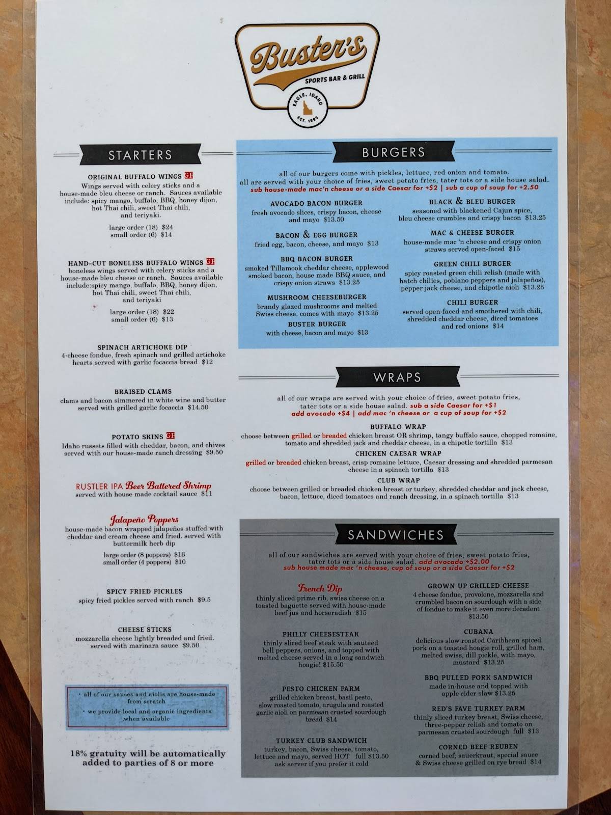 Buster's Grill & Sports Bar меню