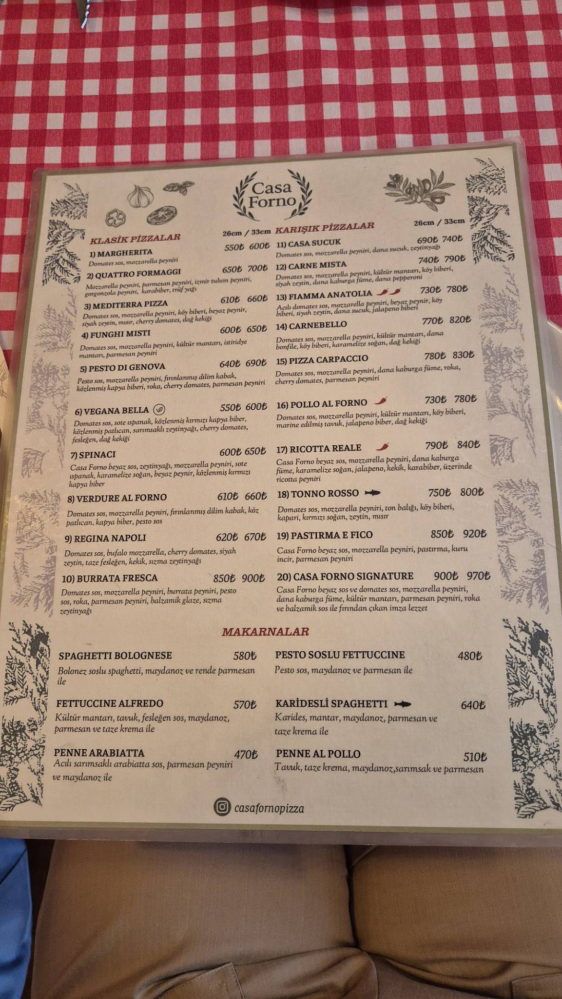 CASA FORNO PIZZA PASTA меню