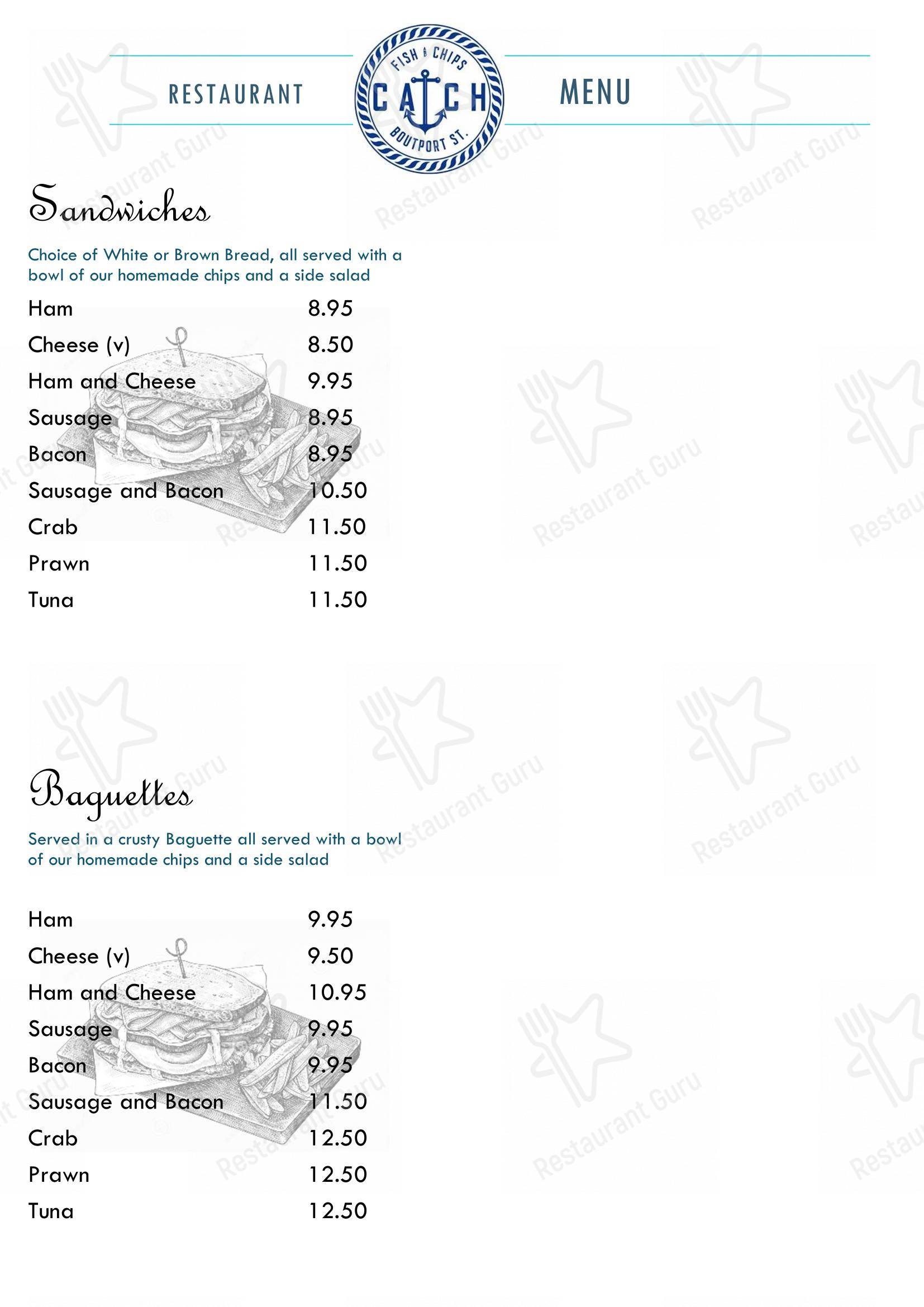 Меню ресторана CATCH Fish and Chips в Барнстапле
