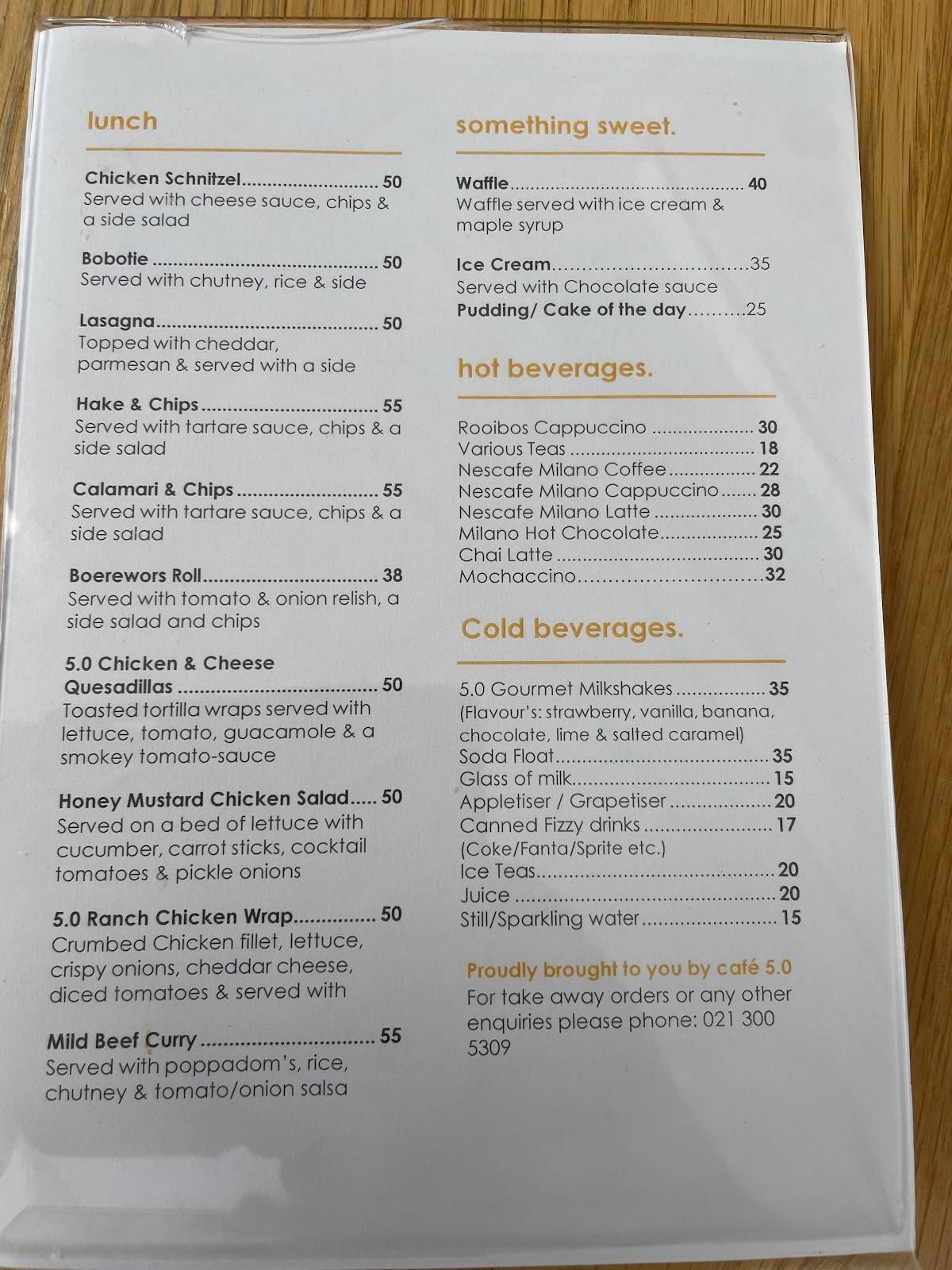 Café 5.0 меню
