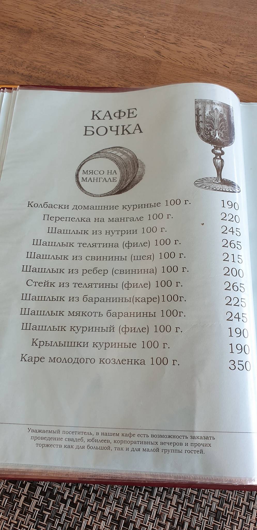 Бочка меню