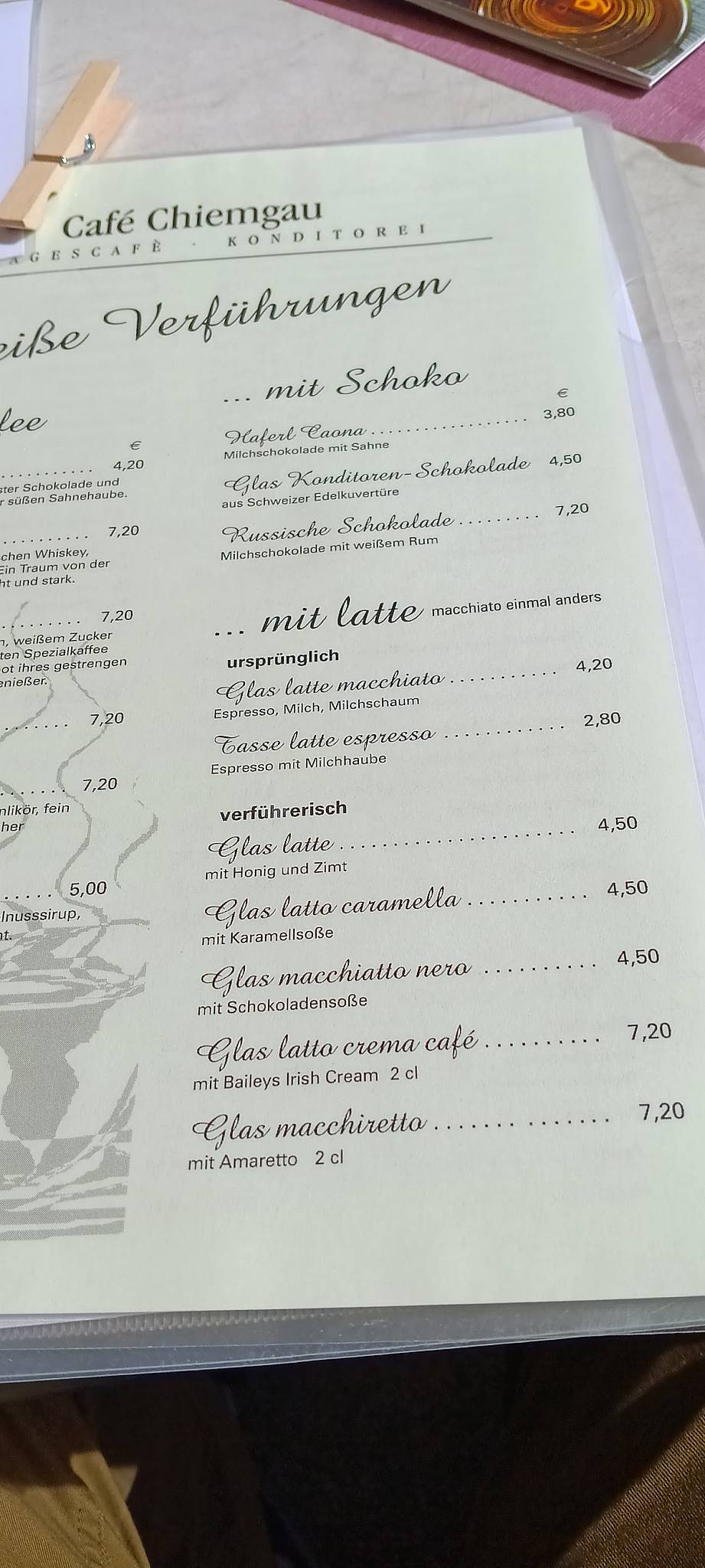Cafe Chiemgau меню