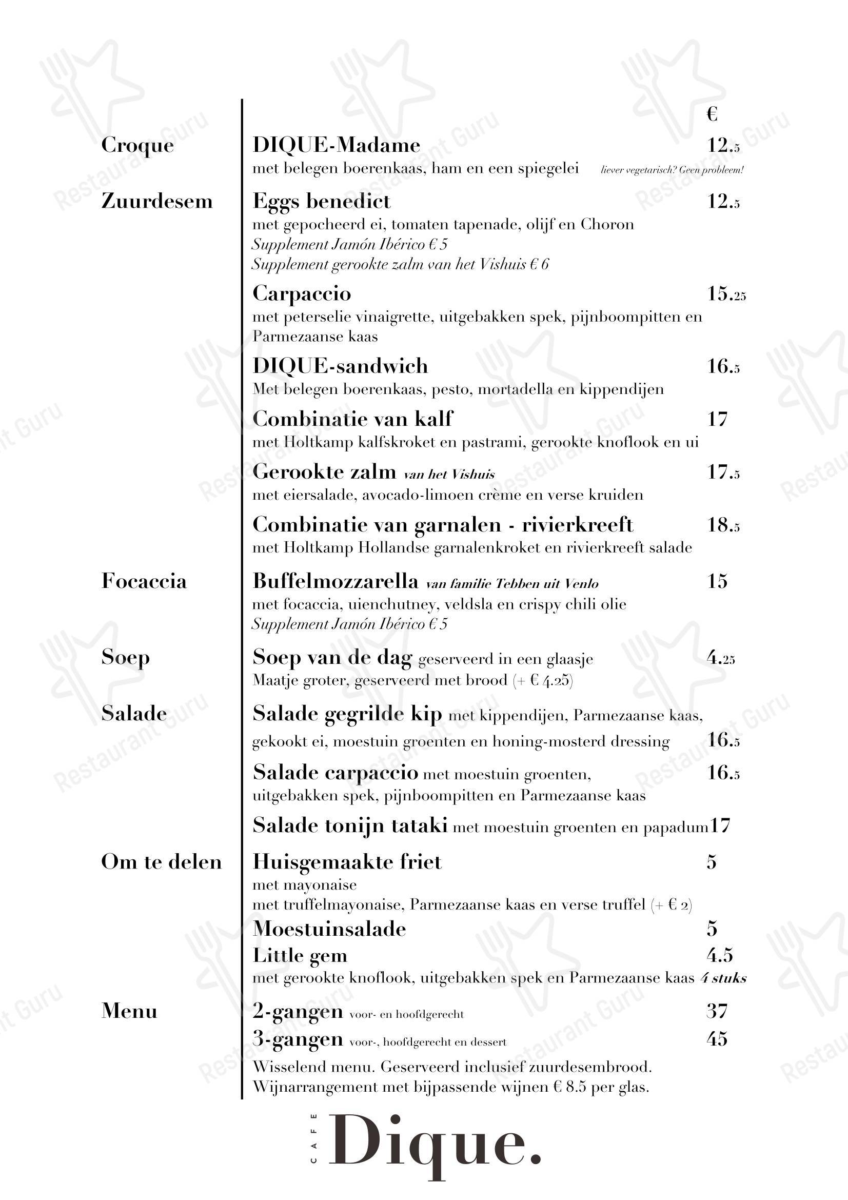 Café DIQUE в Ridderkerk - Меню