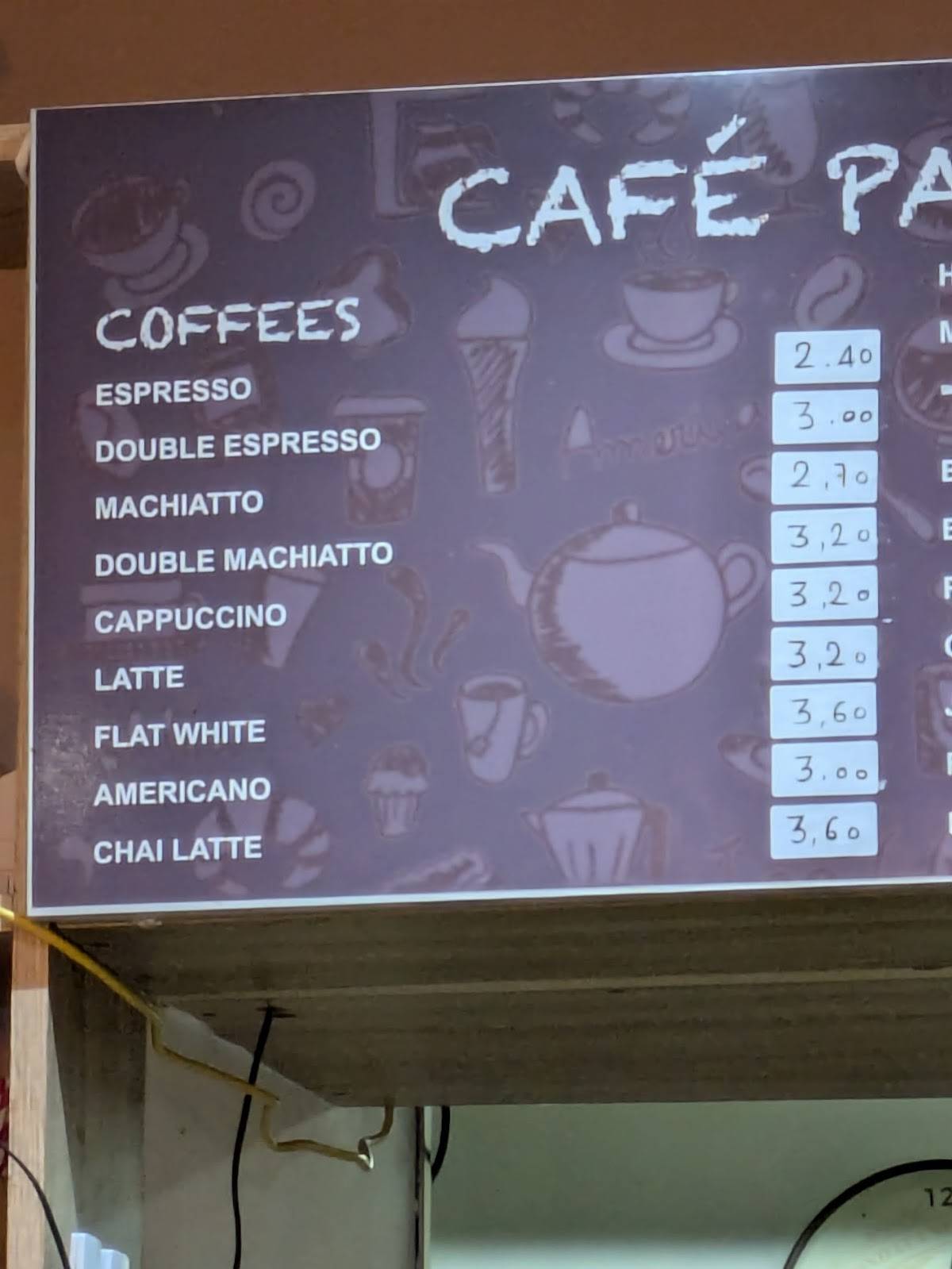 Café Panache меню