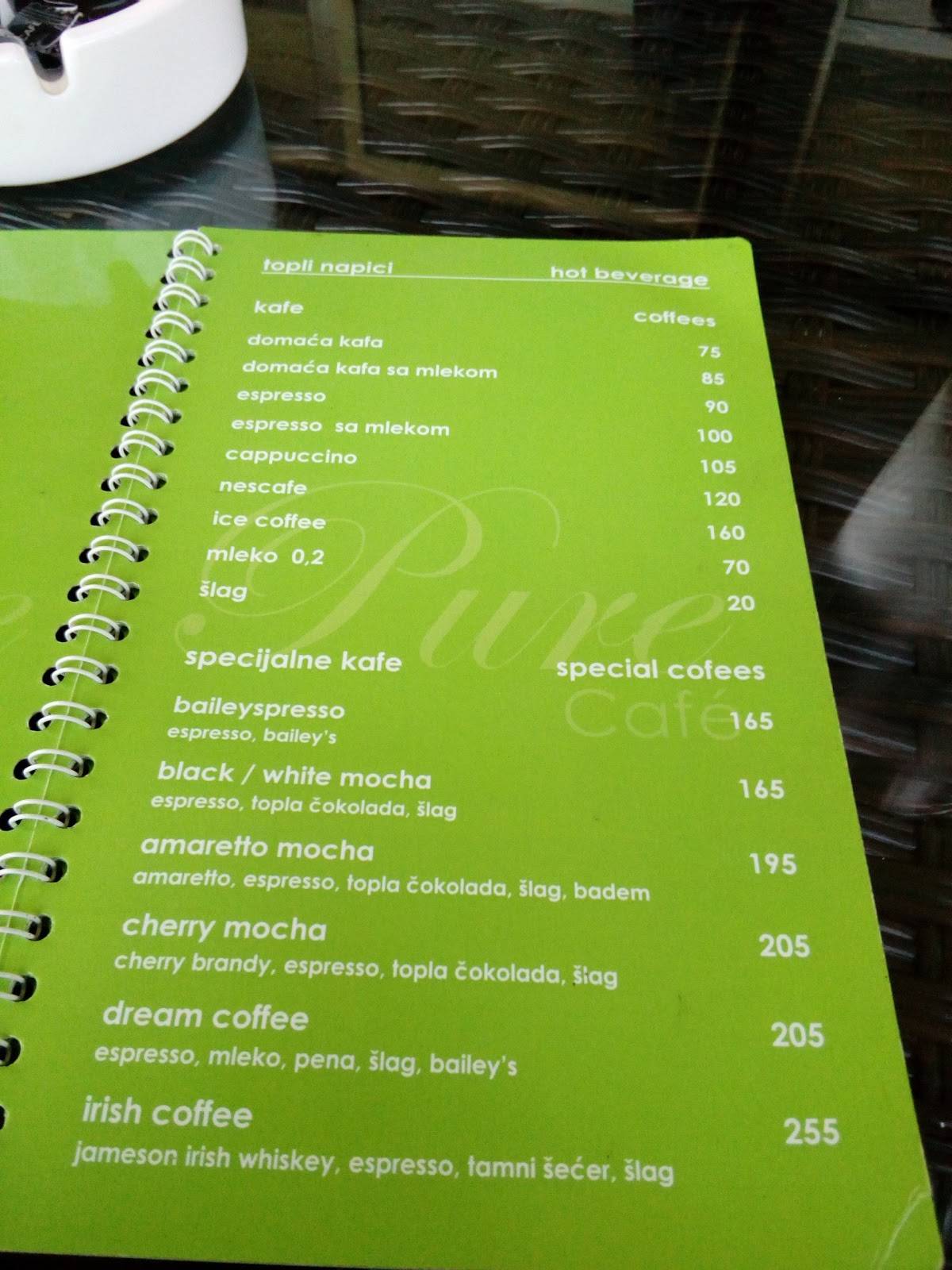 Cafe Pure меню