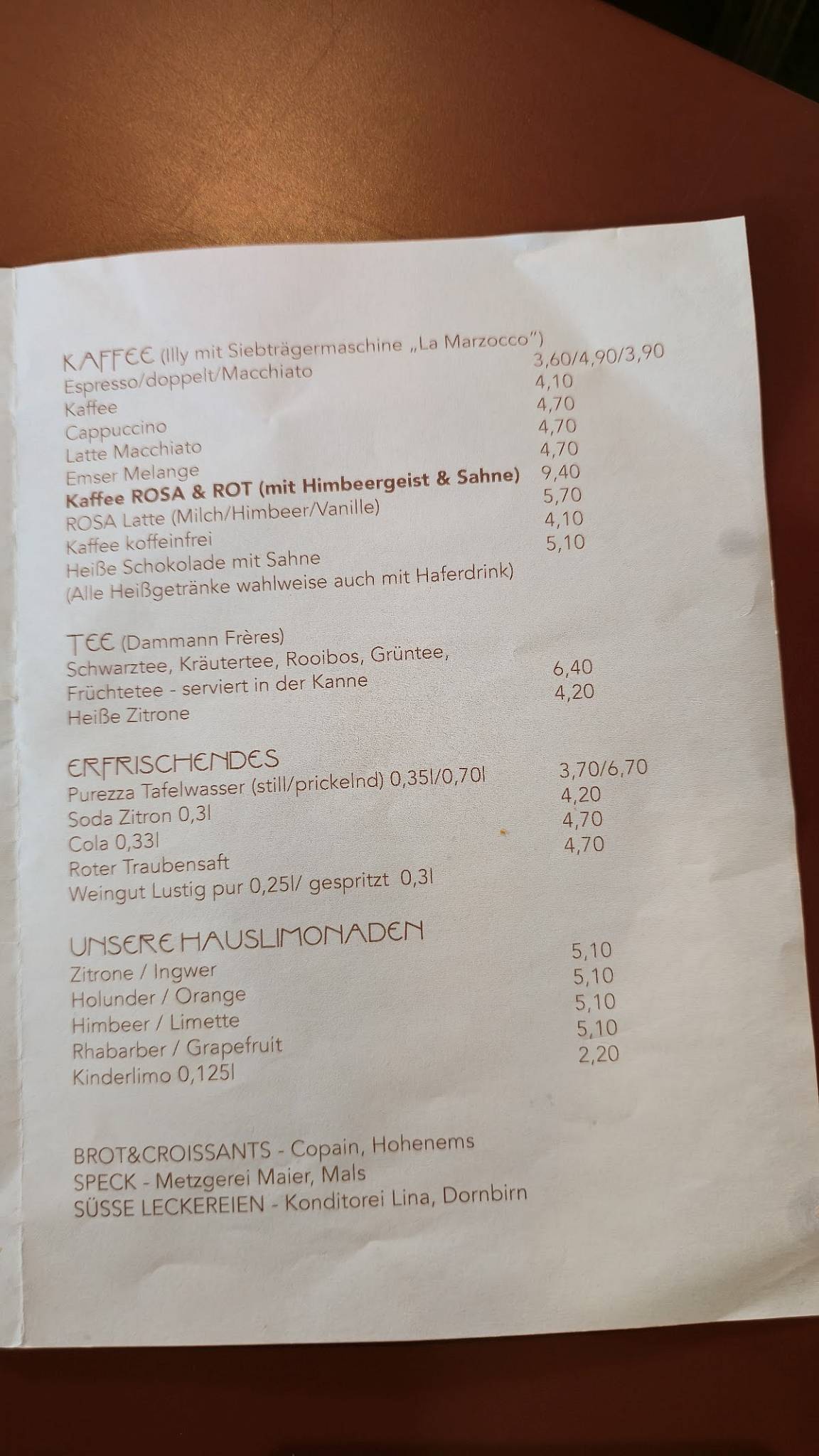 Café ROSA & ROT меню