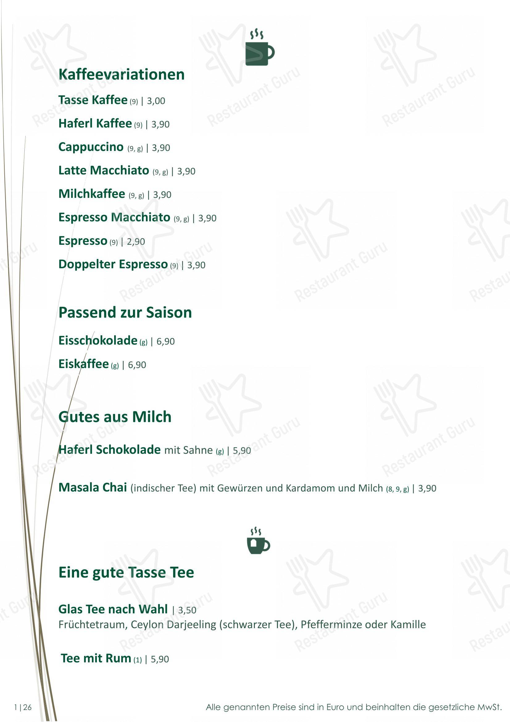 Меню ресторана Cafe Restaurant Maritimes