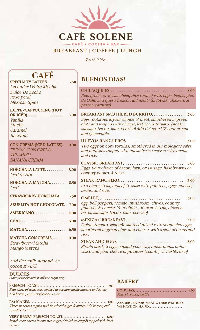 Cafe Solene меню
