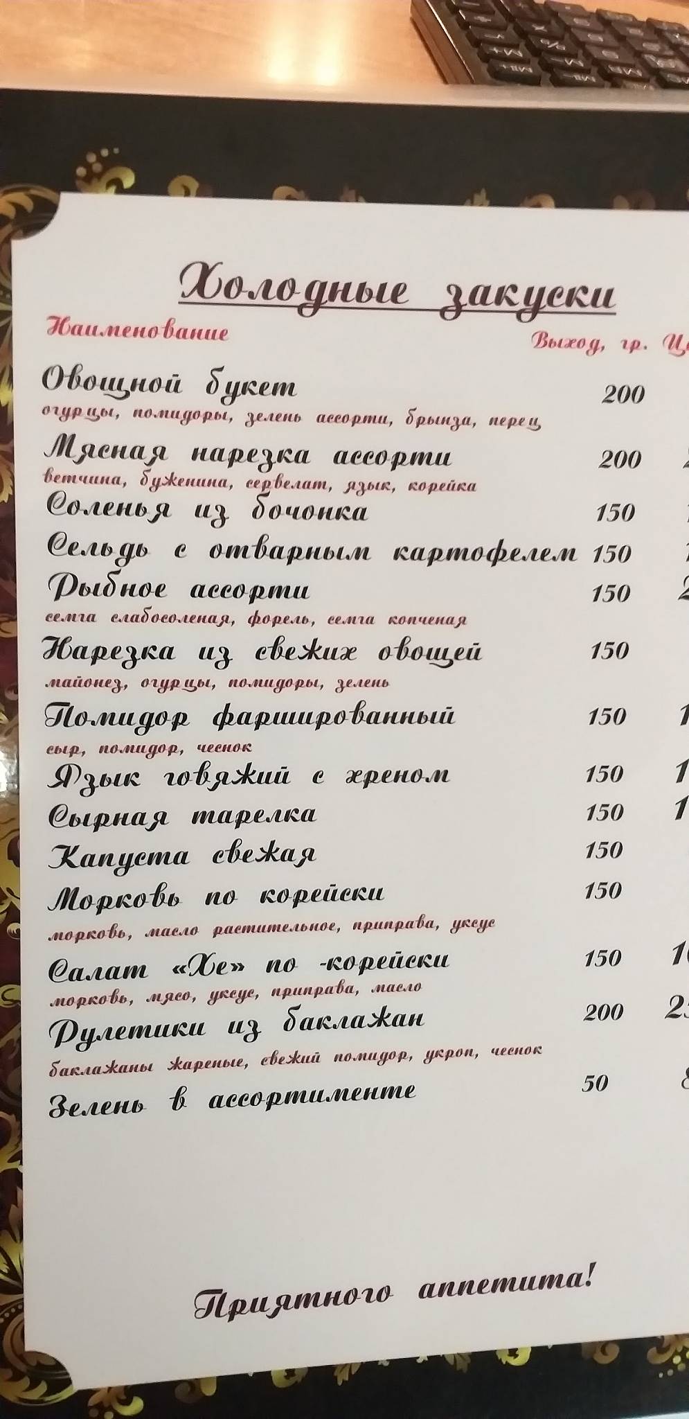Трактир 17 меню