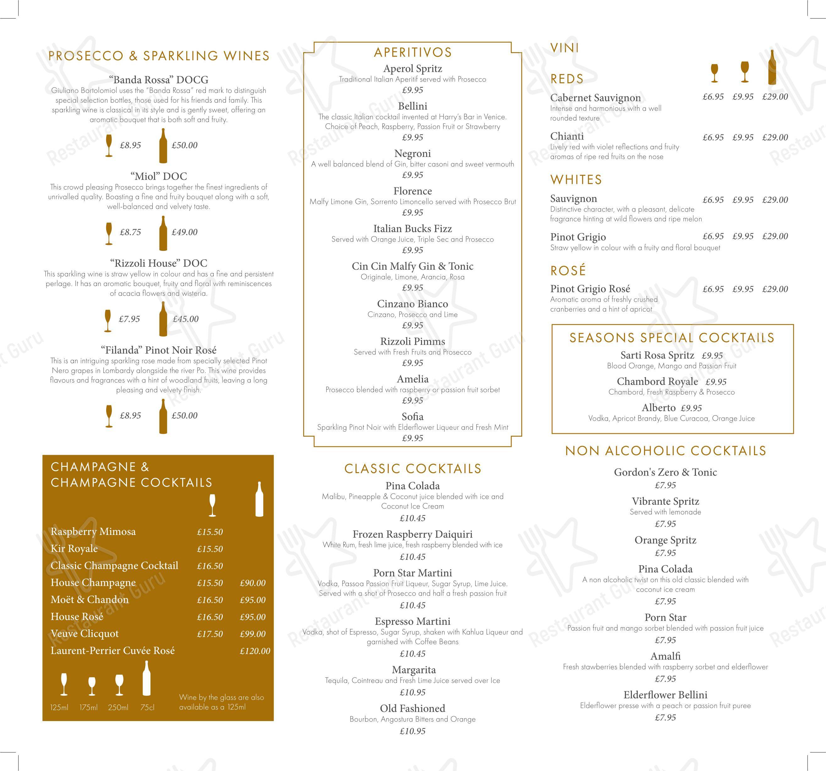 Крафт меню ресторана Caffè Rizzoli в Шеффилде