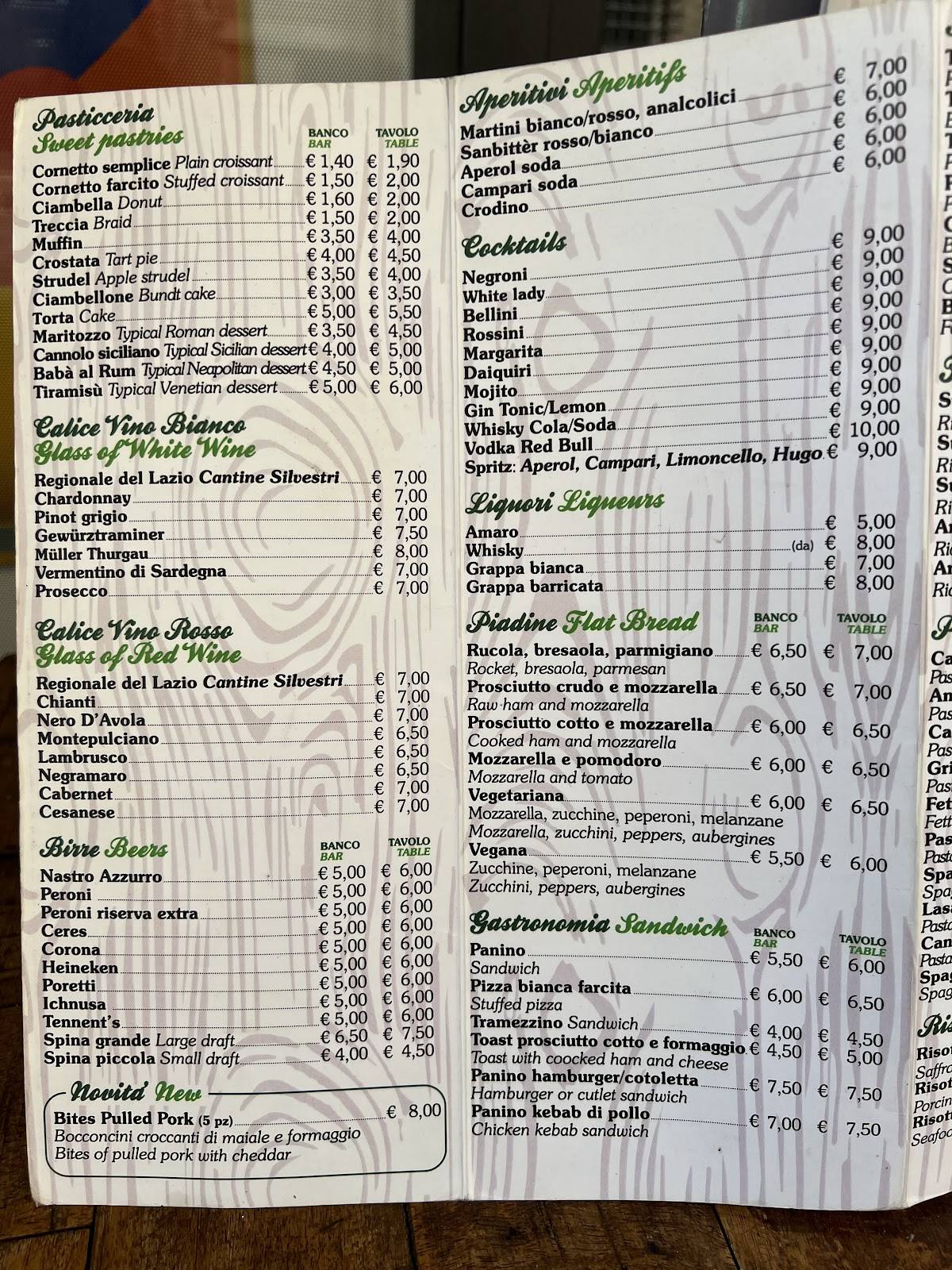 Caffè Roma Antica Enoteca меню