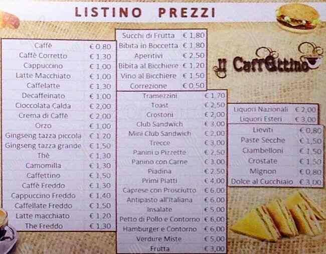 Caffettino меню
