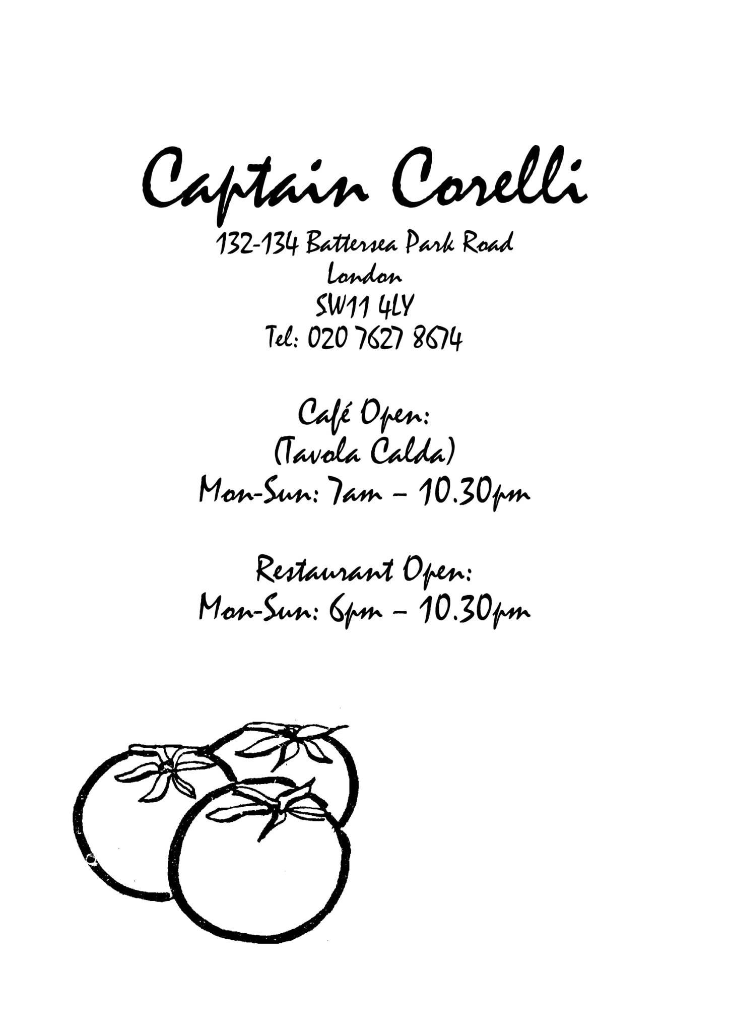 Captain Corelli меню