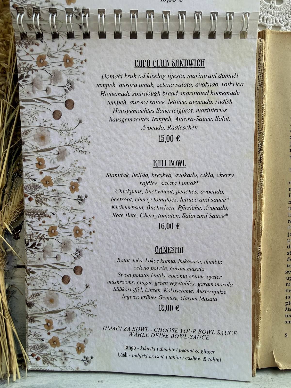 Capo Fronte меню