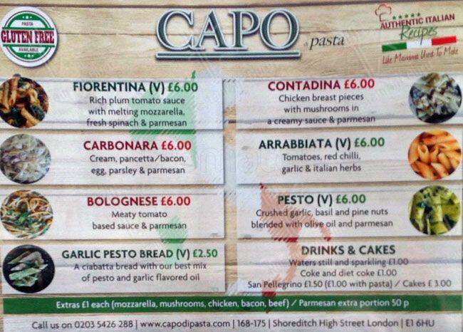 Capo Pasta меню