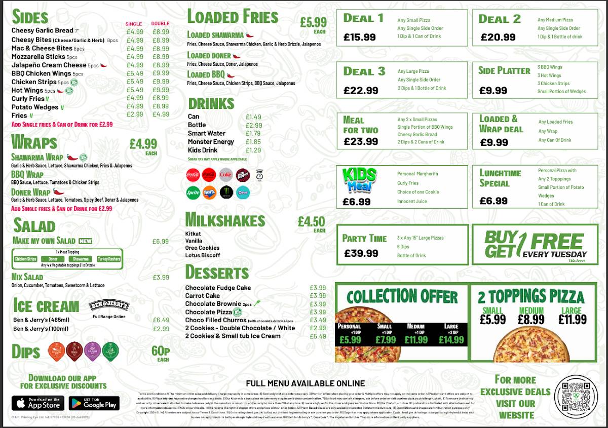 Caprinos Pizza Congleton меню