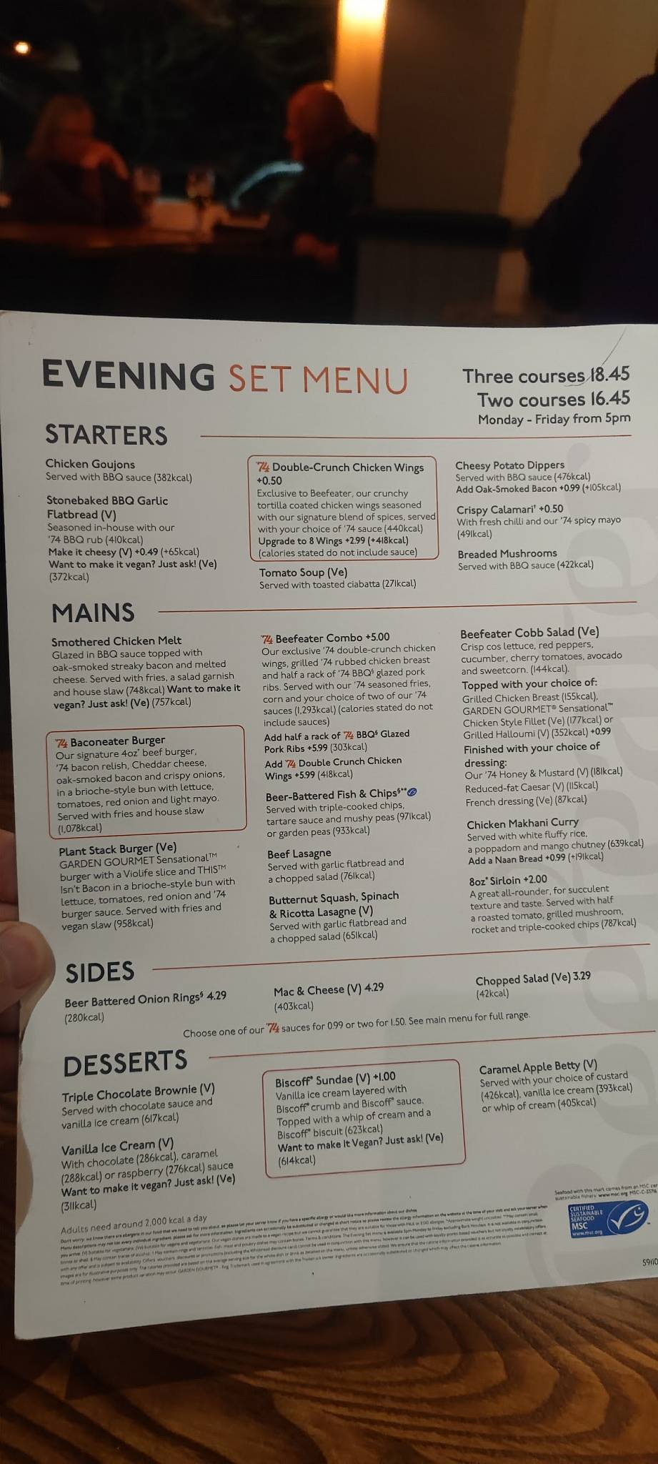 Carnon Inn Beefeater меню