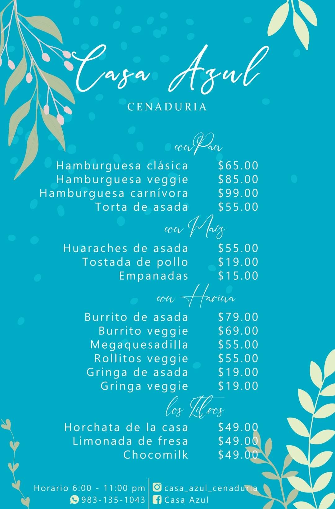 Casa azul меню