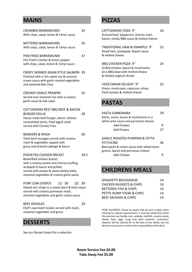 Cattleman's Steakhouse Restaurant меню