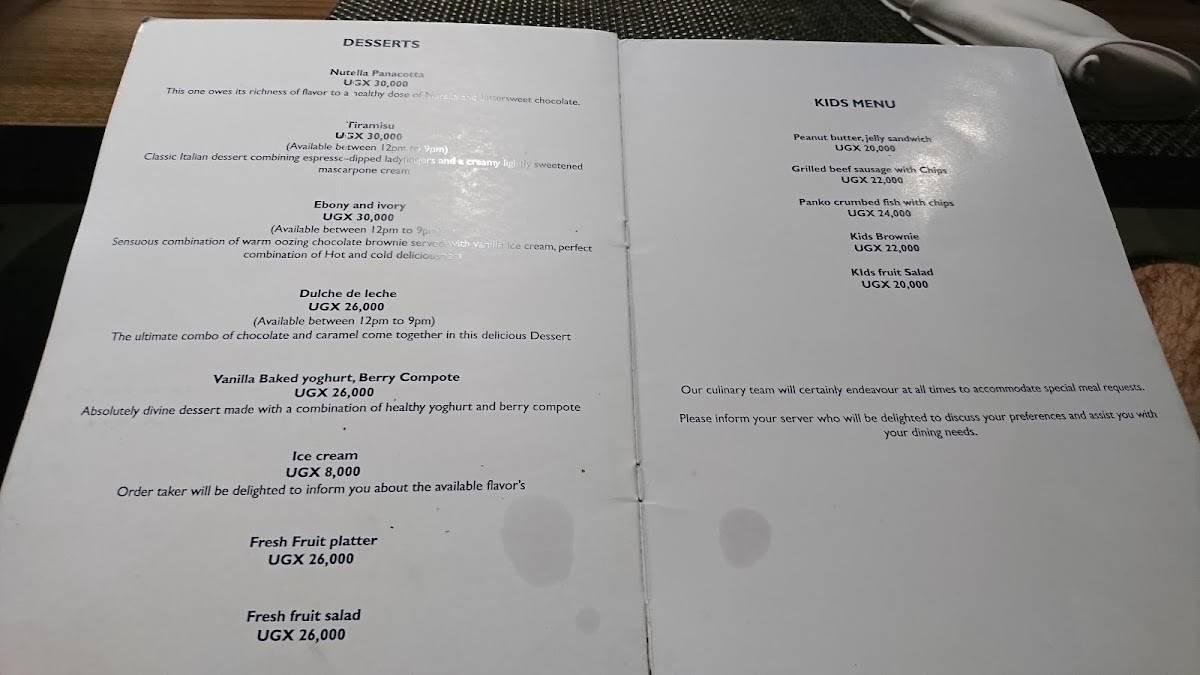 Chapter Two Restaurant меню