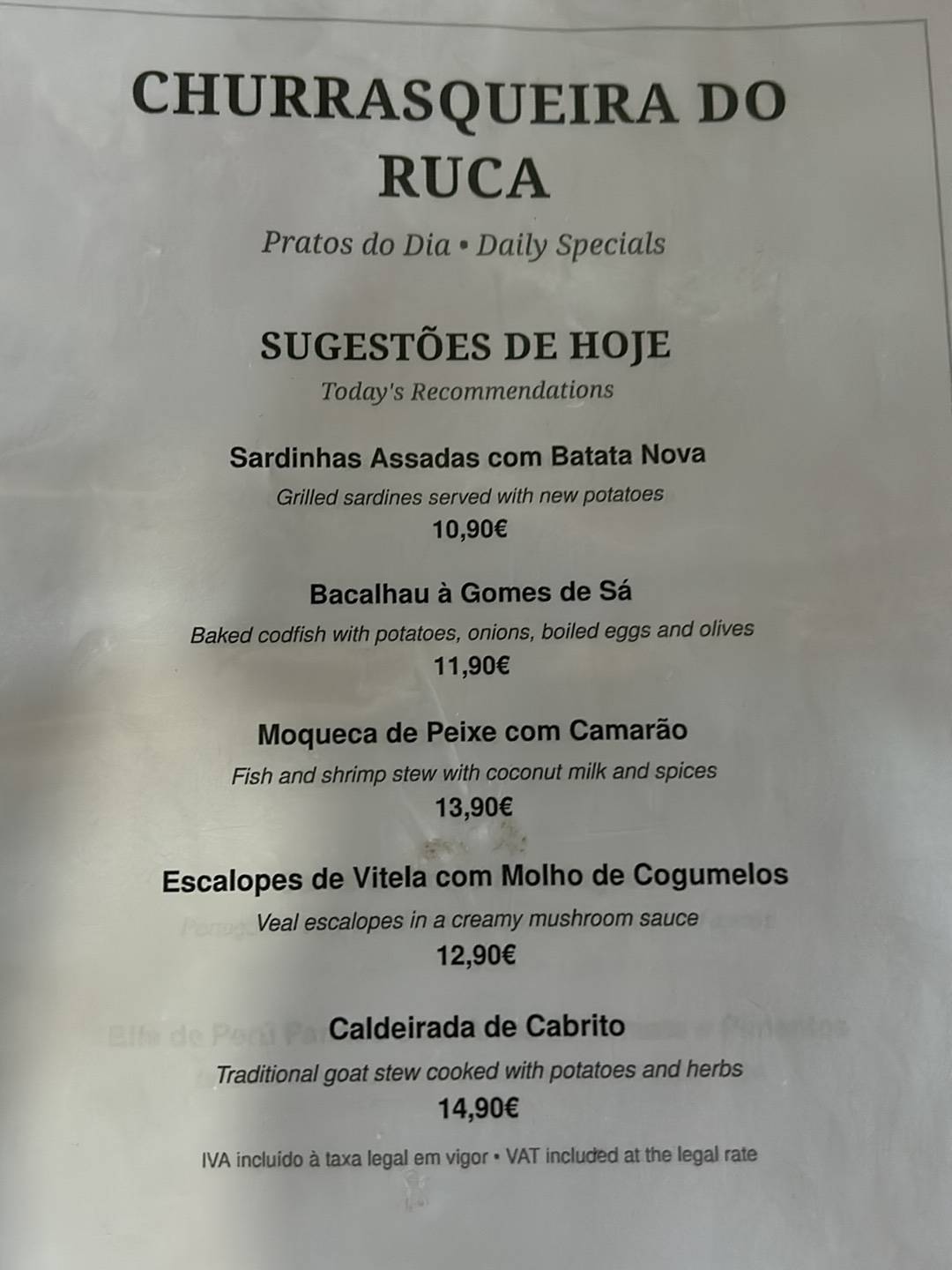 Churrasqueira do Ruca меню