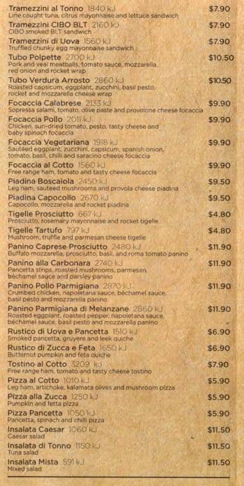Cibo Espresso Torrensville меню
