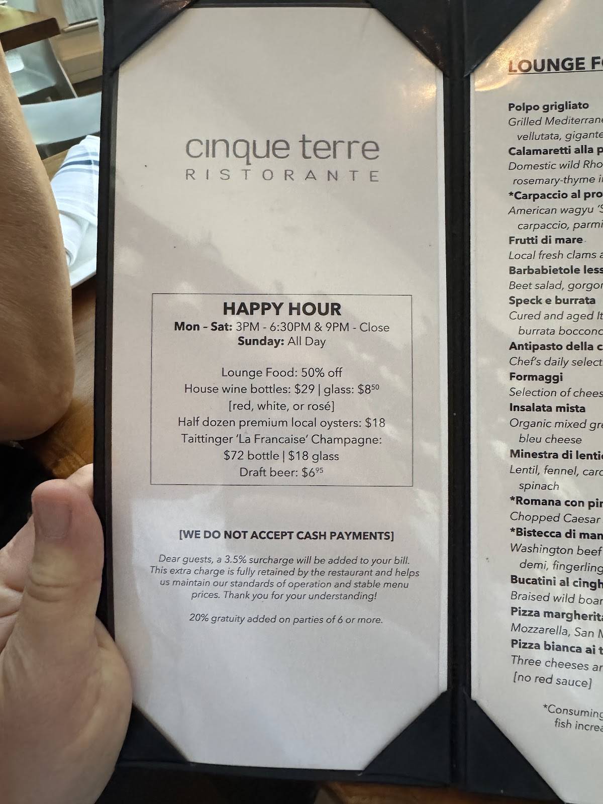 Cinque Terre Ristorante меню