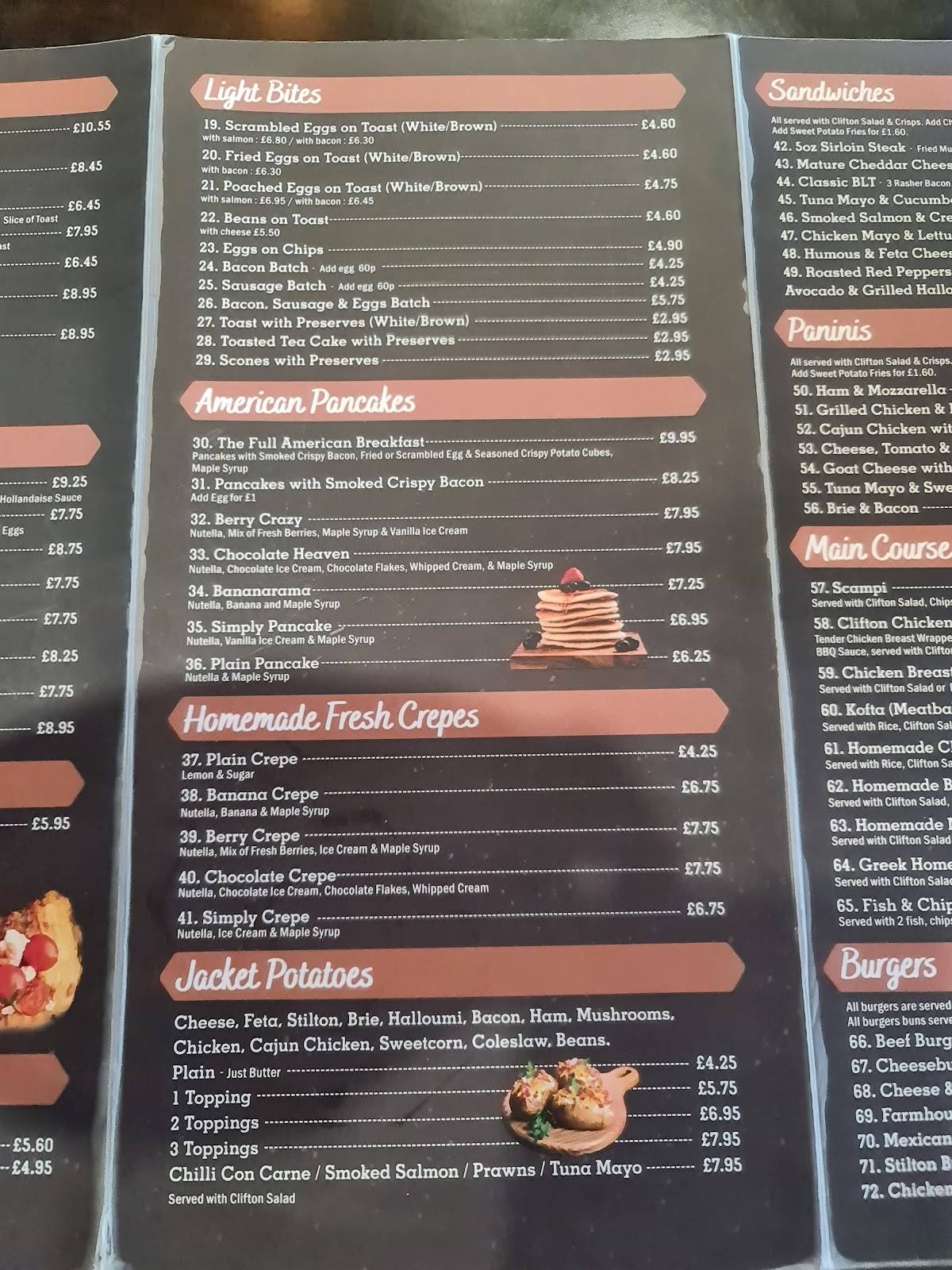 Clifton Cafe меню