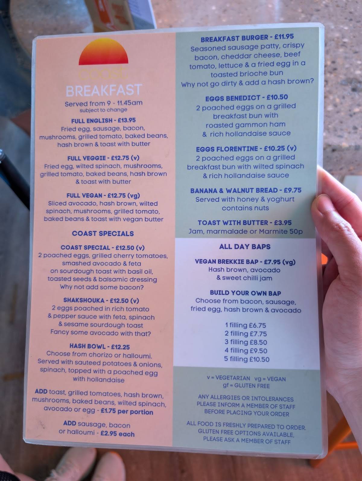 Coast Café меню
