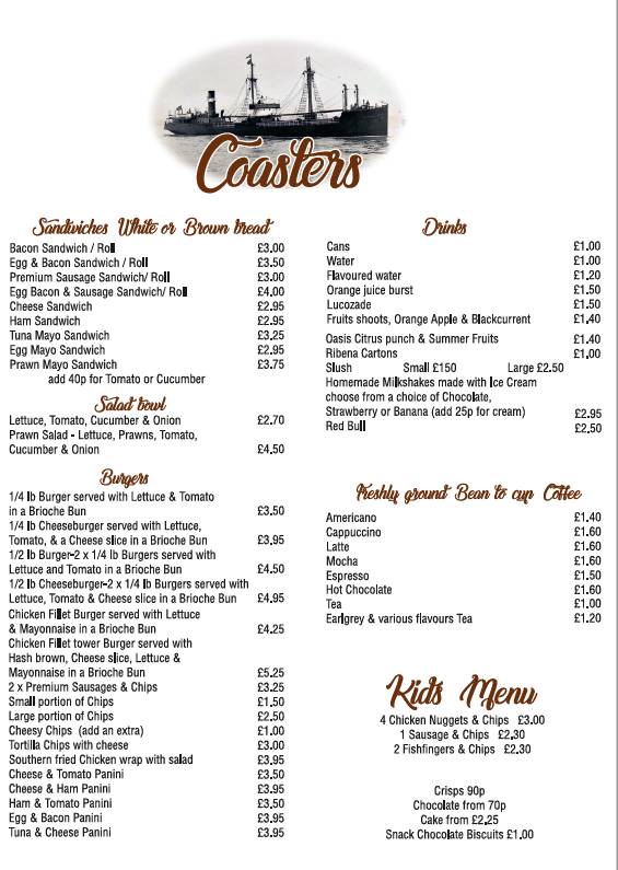 Coasters Bar & Cafe меню