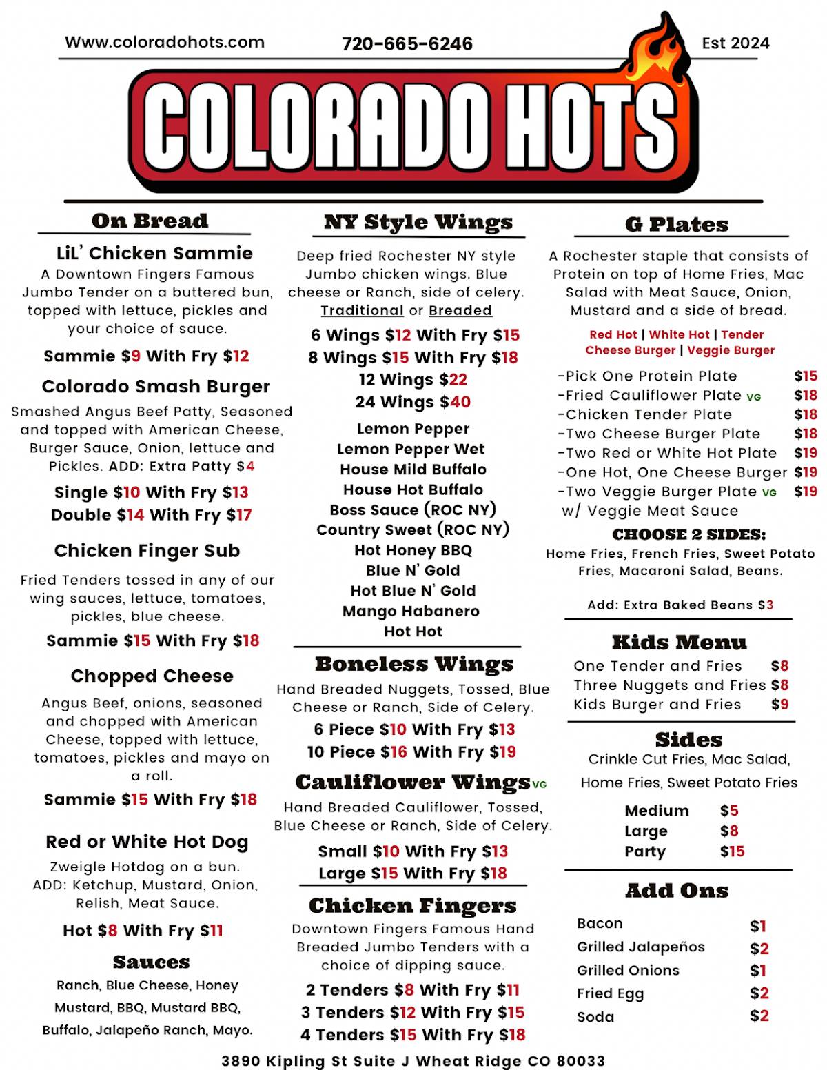 Colorado Hots меню